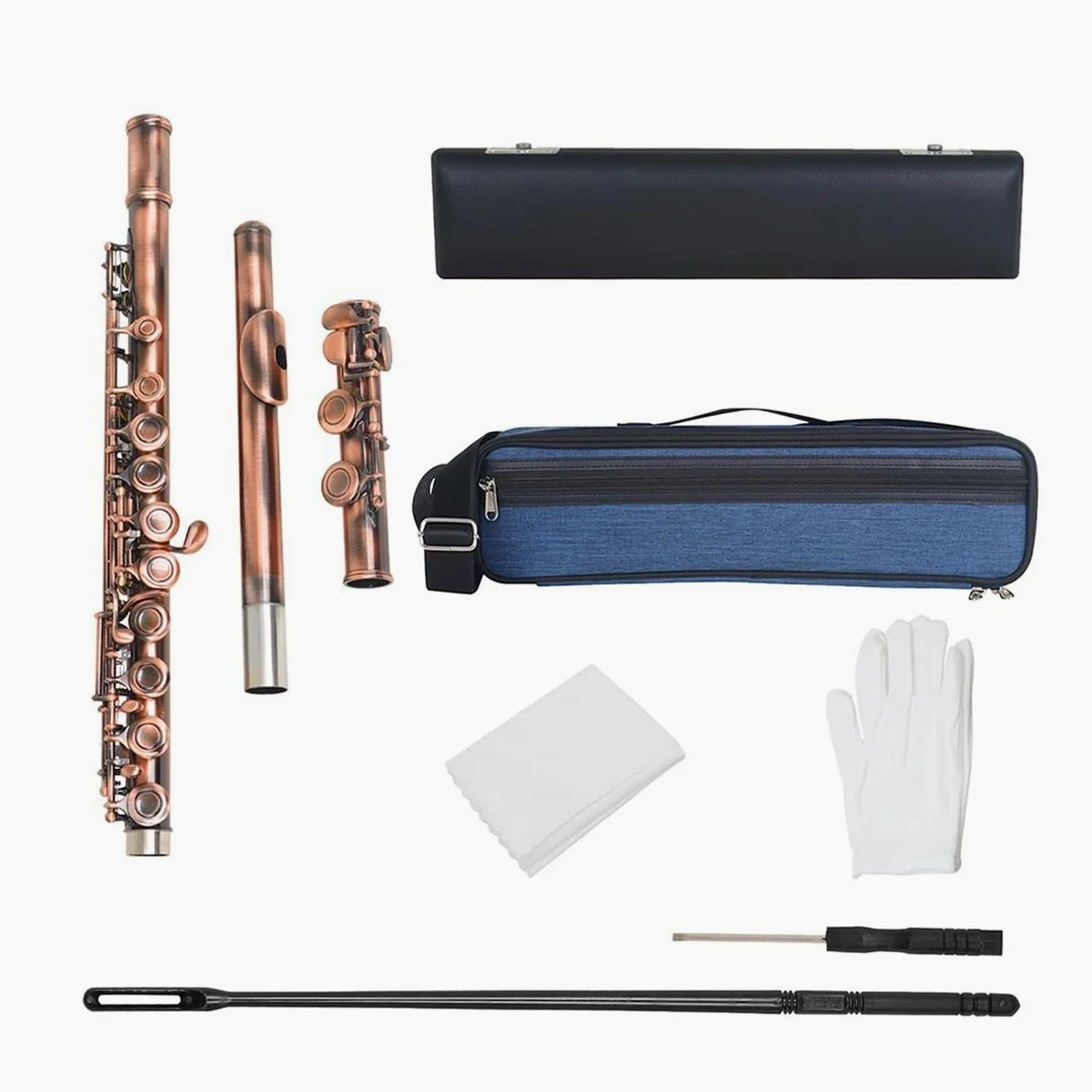 Flauto Flauto traverso professionale a 16 fori chiusi con chiave C con strumento musicale da concerto(Color:Antique Copper)
