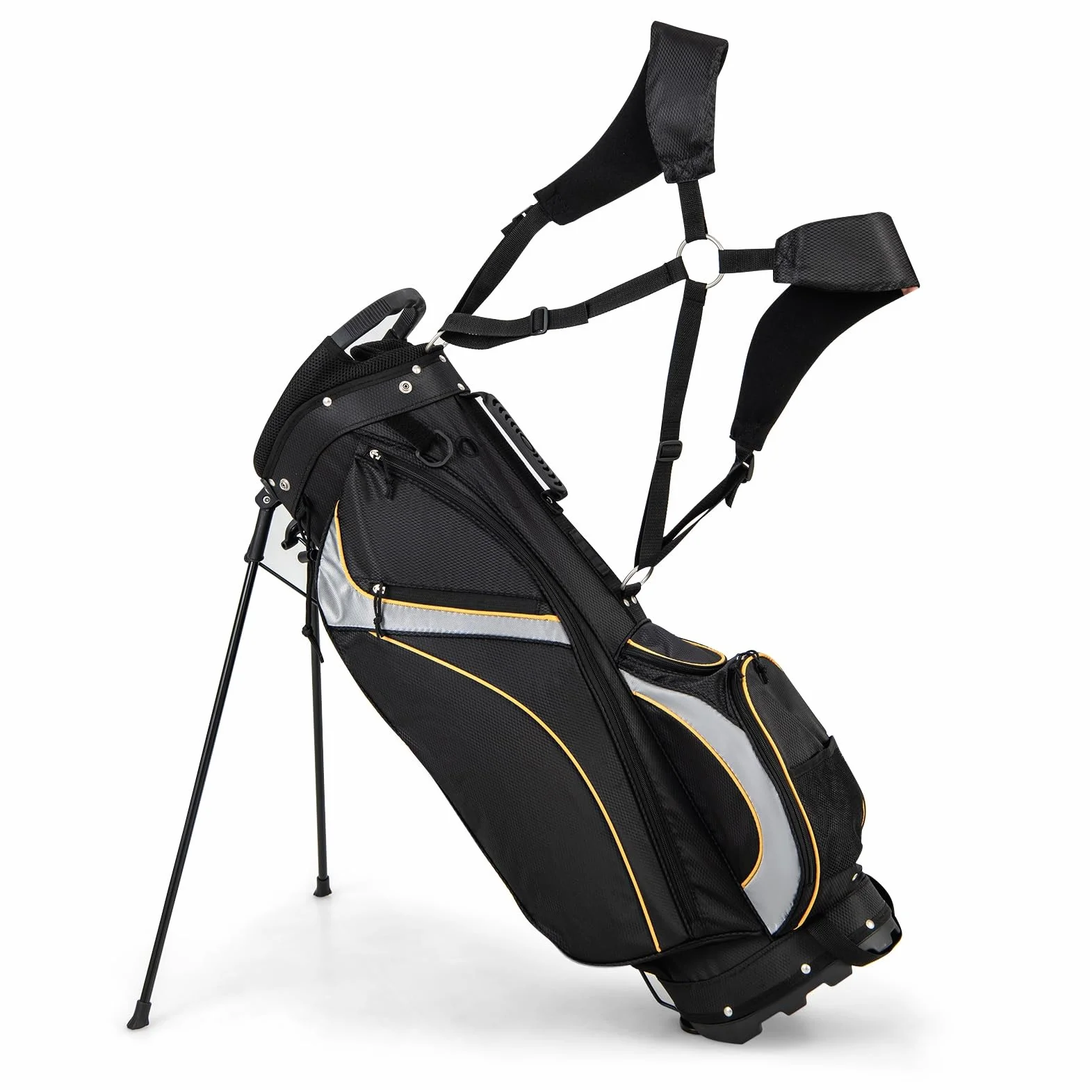 LIFEZEAL Borsa Porta Mazze da Golf da 9 Pollici, Sacche con Cavalletto, Supporto con 8 Scomparti e 3 Tubi in Fibra, Leggera e Durevole 2,3 kg per Golfisti di Ogni Livello, 28 x 21 x 89,5 cm