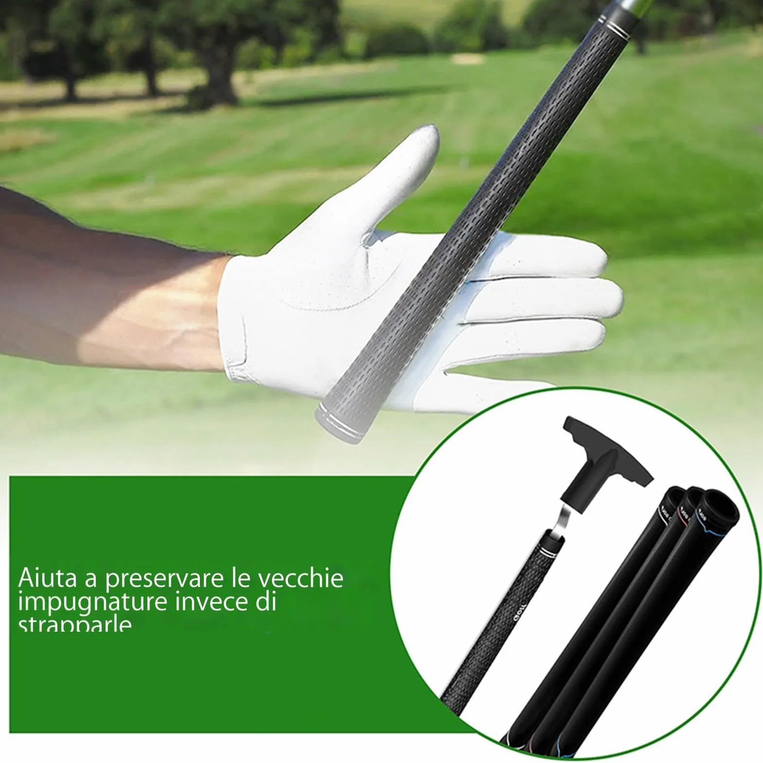 Strumento per rimozione impugnatura golf - solvente rimozione impugnatura golf