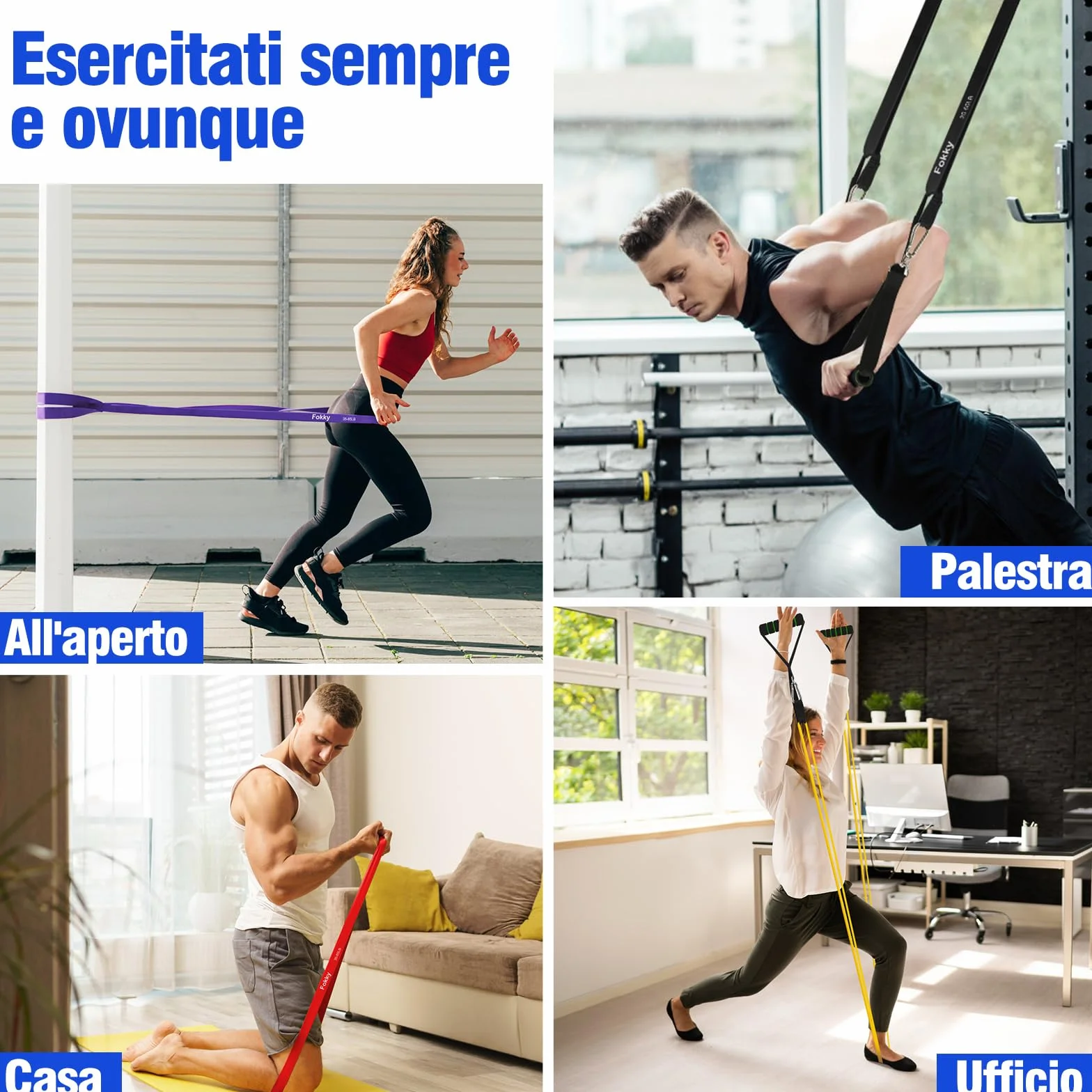 Fokky Elastici Fitness 4 Livelli Resistenza con Ancoraggio Porta, Maniglie e Cover Protettiva