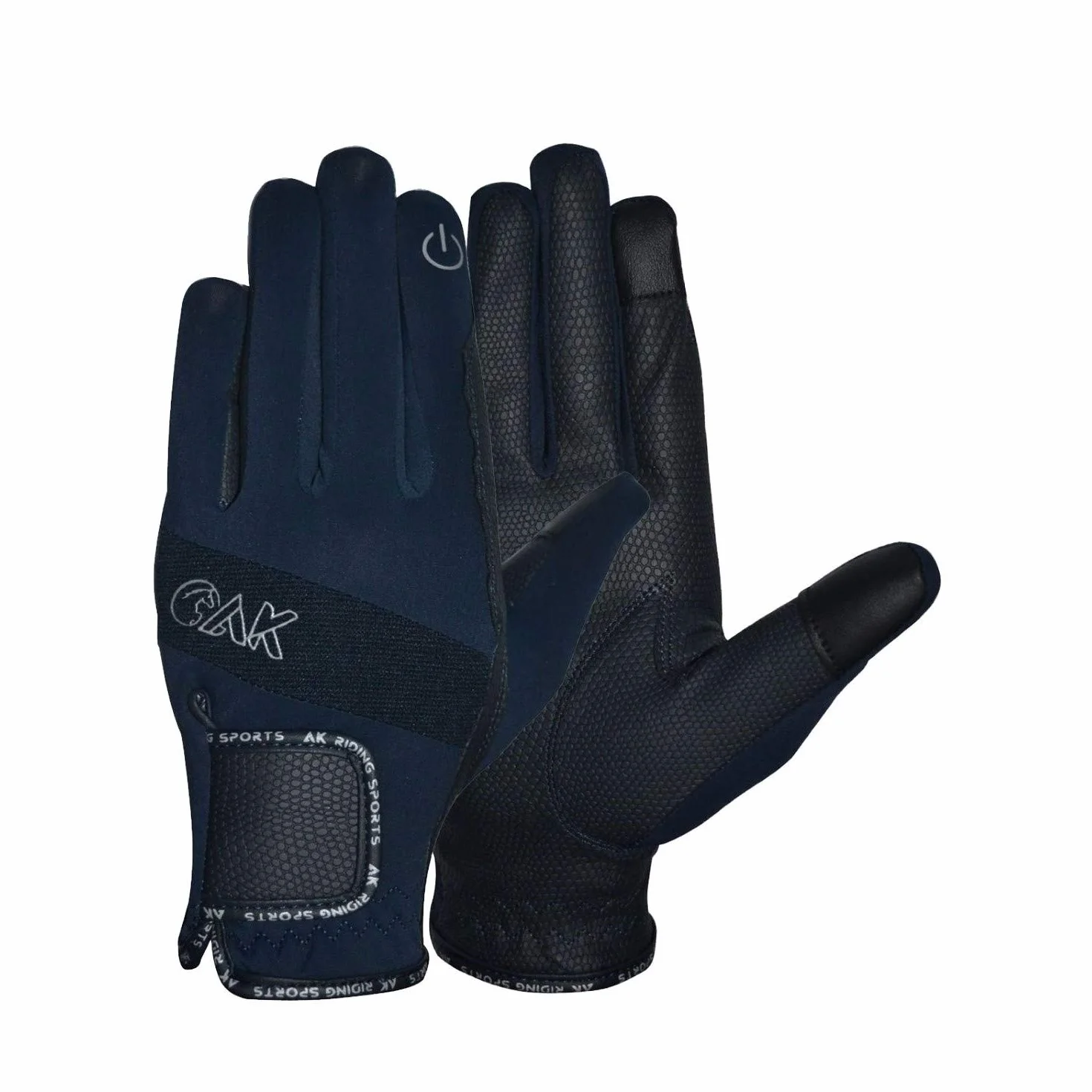 AK Embossed Champion Grip Horse Riding Gloves Touch Feature AKRS-8044 Navy 4XS