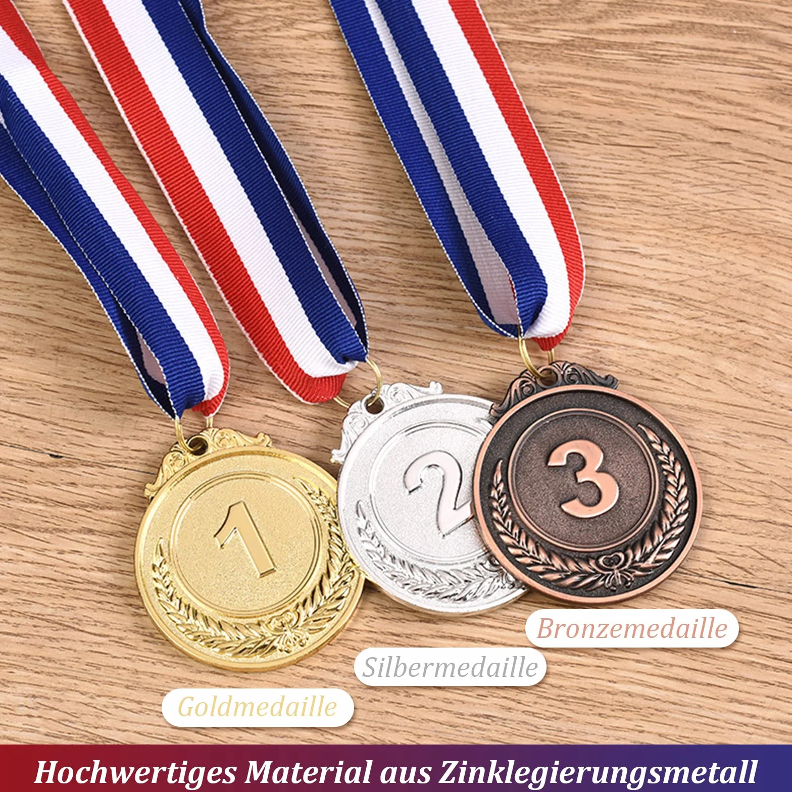 Medaglie Premiazioni Metallo 6 Pezzi Oro Argento Bronzo con Nastri per Bambini