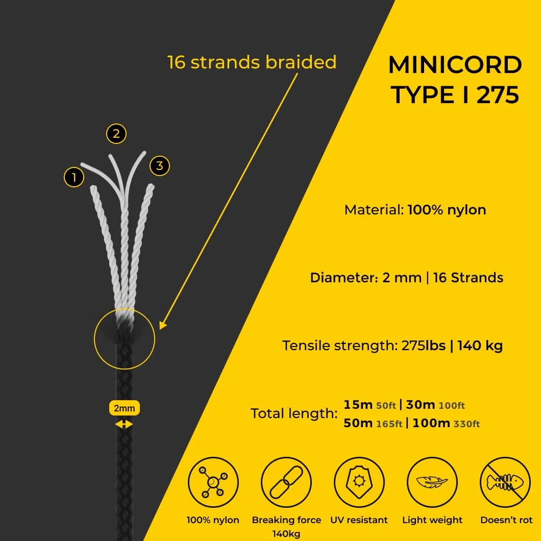 Nylon Paracord 275 2 mm 3-Strand Rope 15 m Black