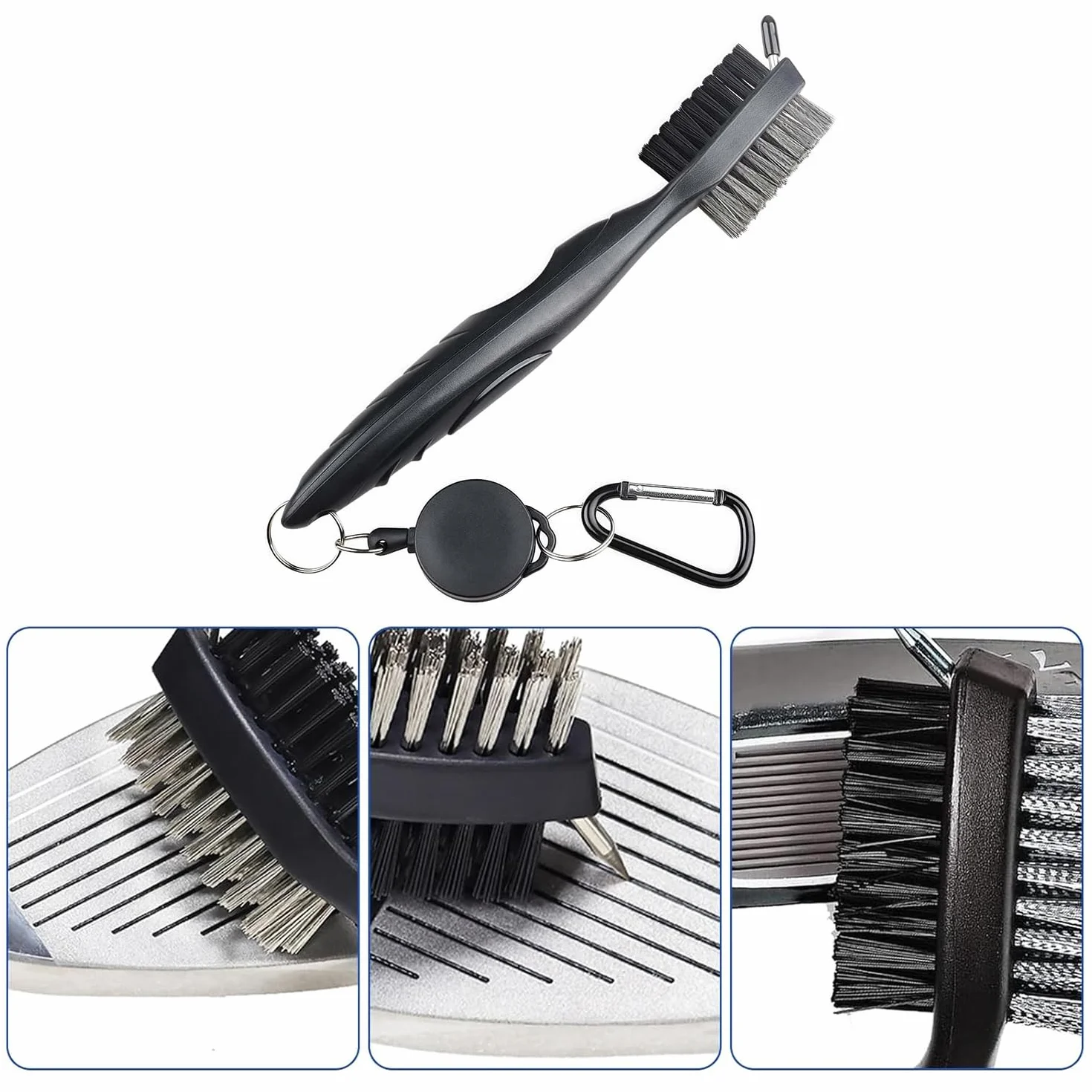 Spazzola per Mazze da Golf 2 in 1 Doppia Testa Setole Nylon e Acciaio Inossidabile