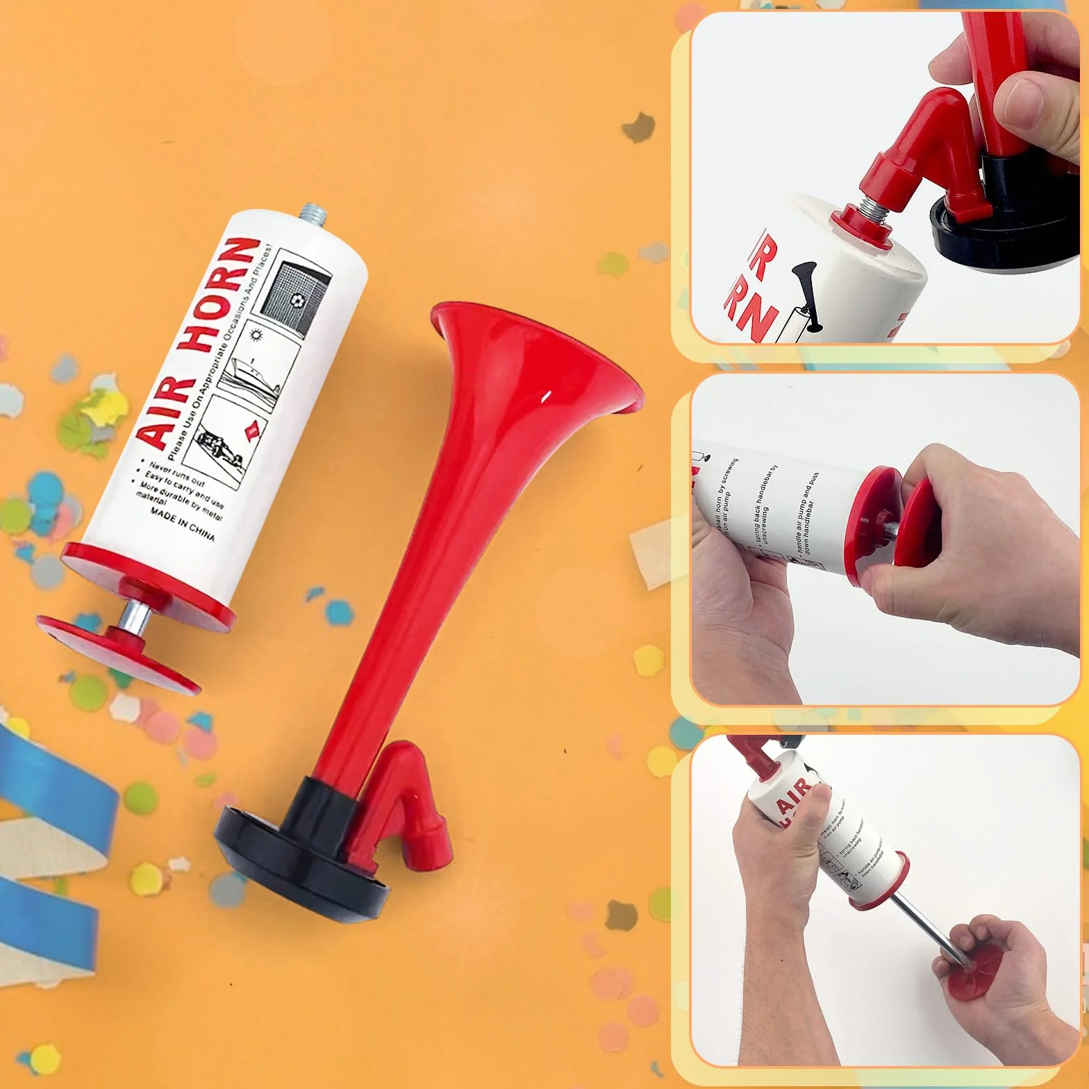 Tromba da stadio,trombetta da stadio,trombette da stadio manuali,Air Horn estremamente forte+2 pezzi Silicone Braccialetti,Handheld Air Horn Pressione Tromba,tromba stadio,tromba ad aria compressa