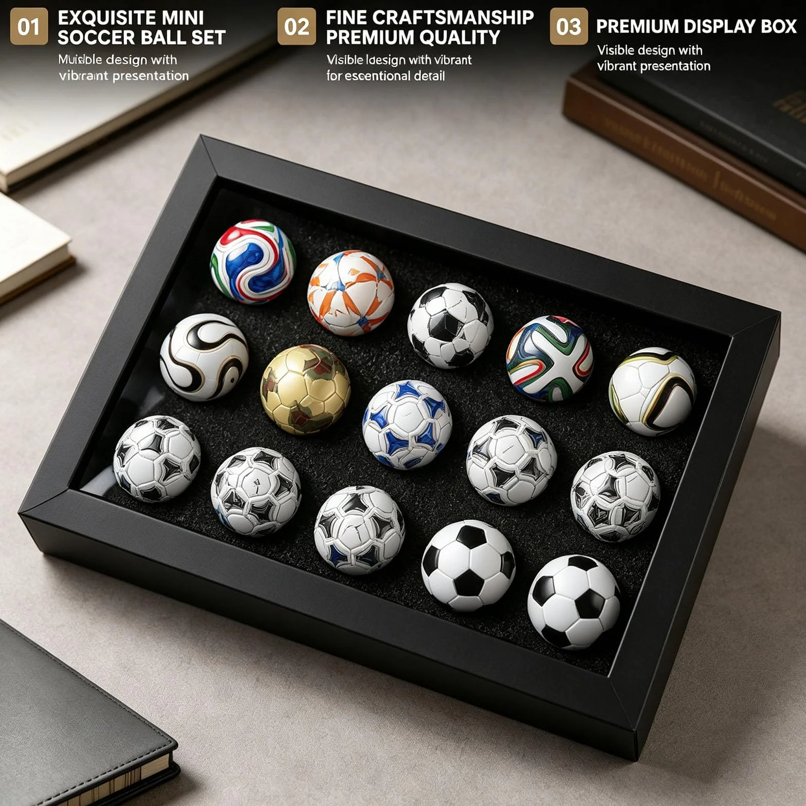 Generico Collezione di mini palloni da calcio, Collezione di palloni da calcio artigianali 1970-2026, Statuette, Oggetti per scrivania