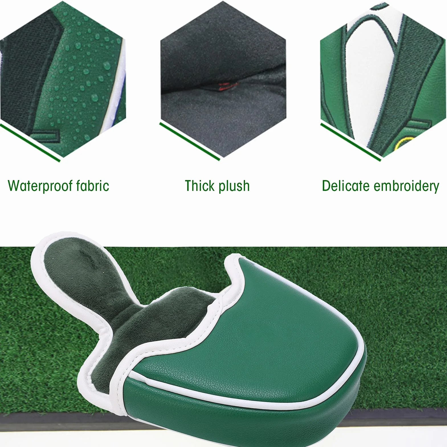 Copriputter da golf putter cover Copriputter a Semicerchio Copricapo per Putter per Mazzuolo Copriprotezione per Stecca Ricamato Verde Copricapo per Putter Copri teste per mazza da golf