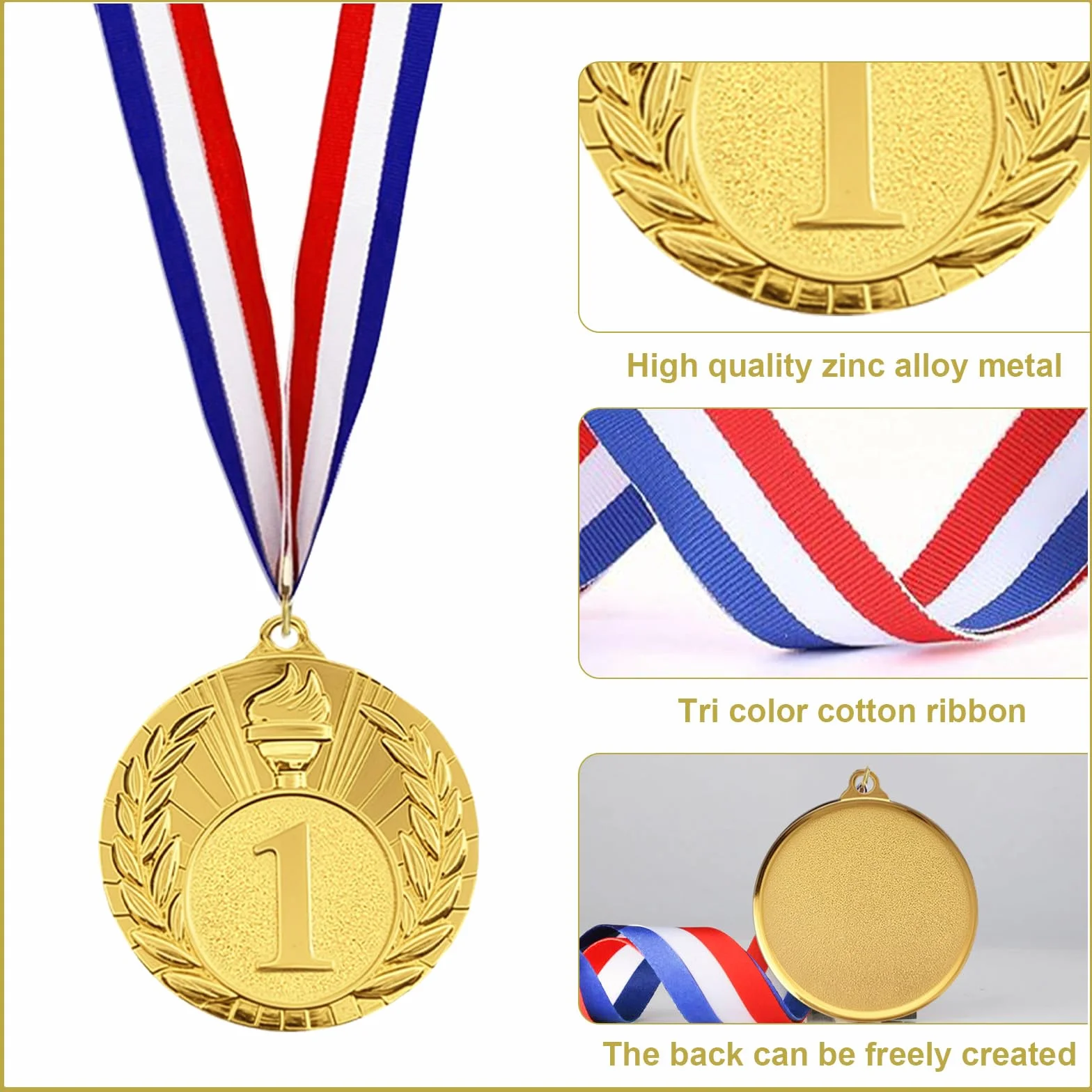 Medaglie Bambini Metallo Oro Argento Bronzo con Nastri 5 cm per Sport Scolastico Calcio