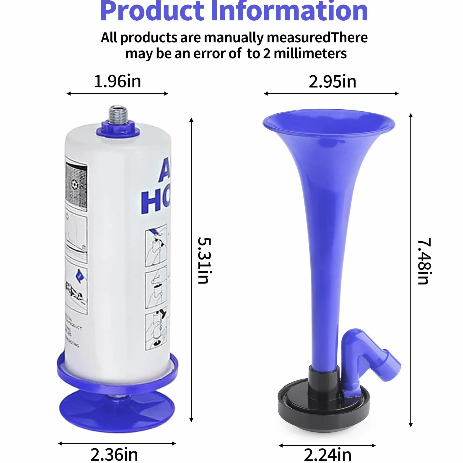 AirHorn, 2 pezzi Air Horn, Fanfare Horn, Metal Fanfare Compressed Air Horn trotle forte, tromba ad aria compressa, tromba ad aria compressa, tromba ad aria compressa, tromba per tiro