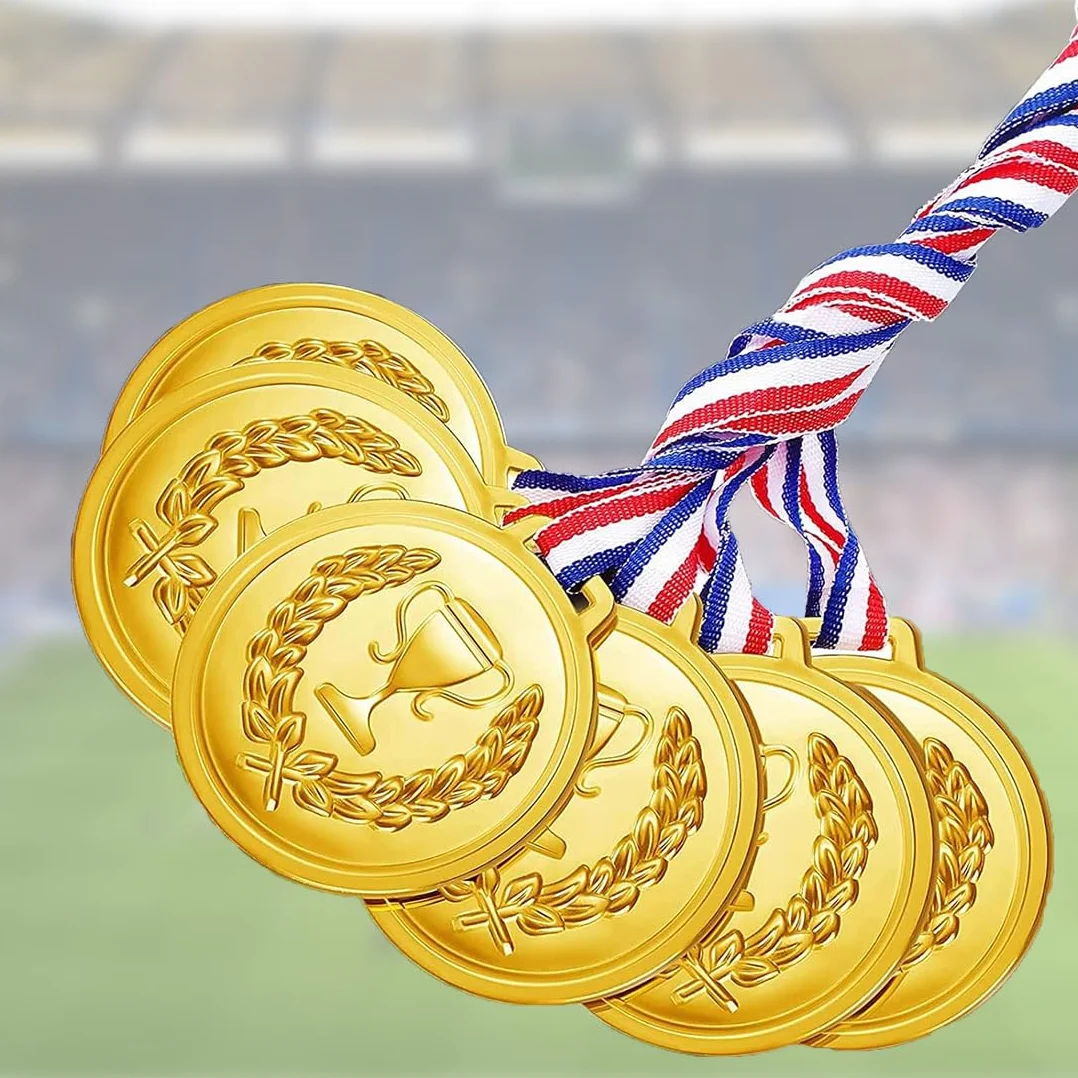Medaglie Compleanno Bambini, Set di 6 Medaglie Olimpiche in Plastica con Nastri