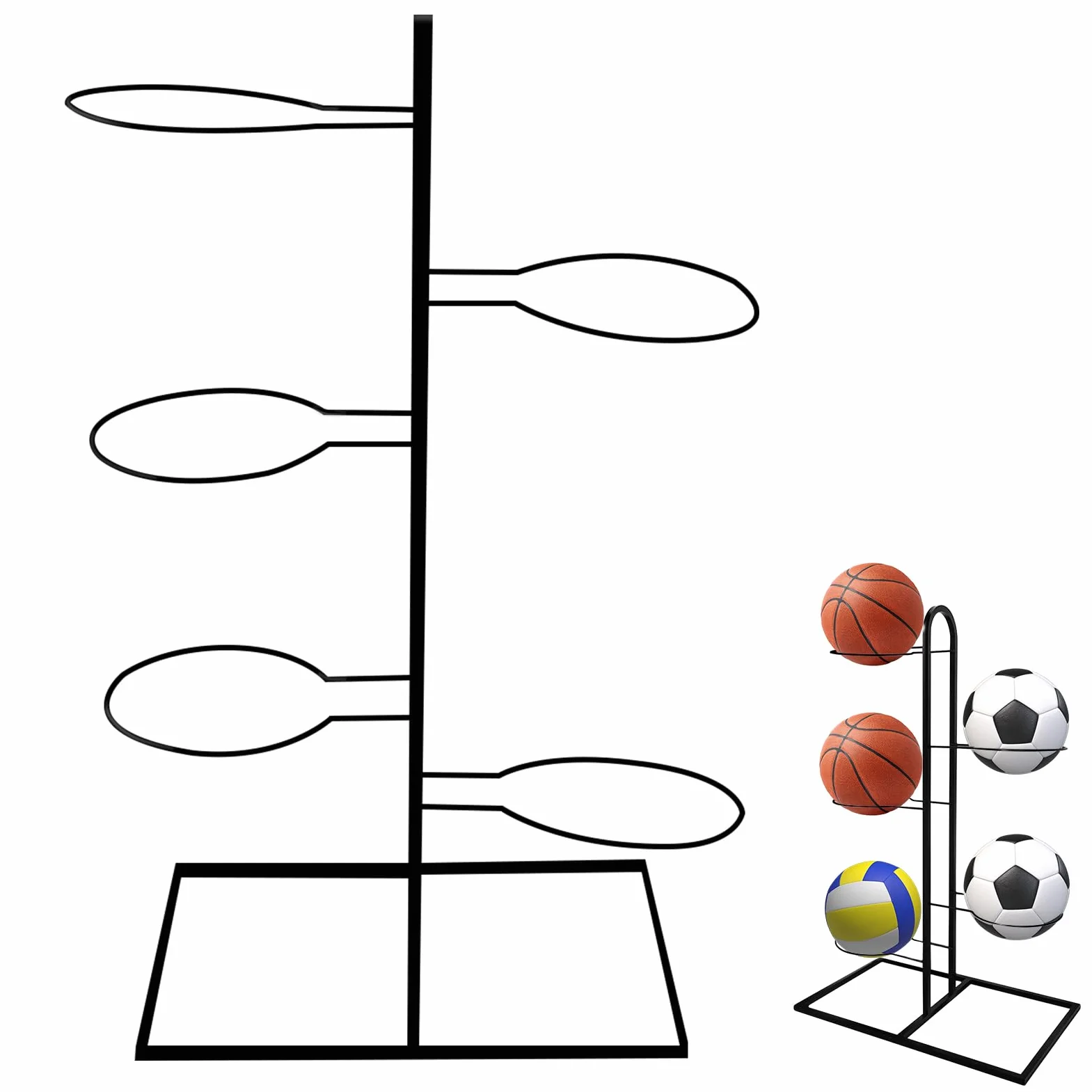 Set di 5 Supporti per Palloni Rimovibili in Metallo - Stoccaggio Verticale Stabile per Basket, Calcio, Pallavolo (Nero)