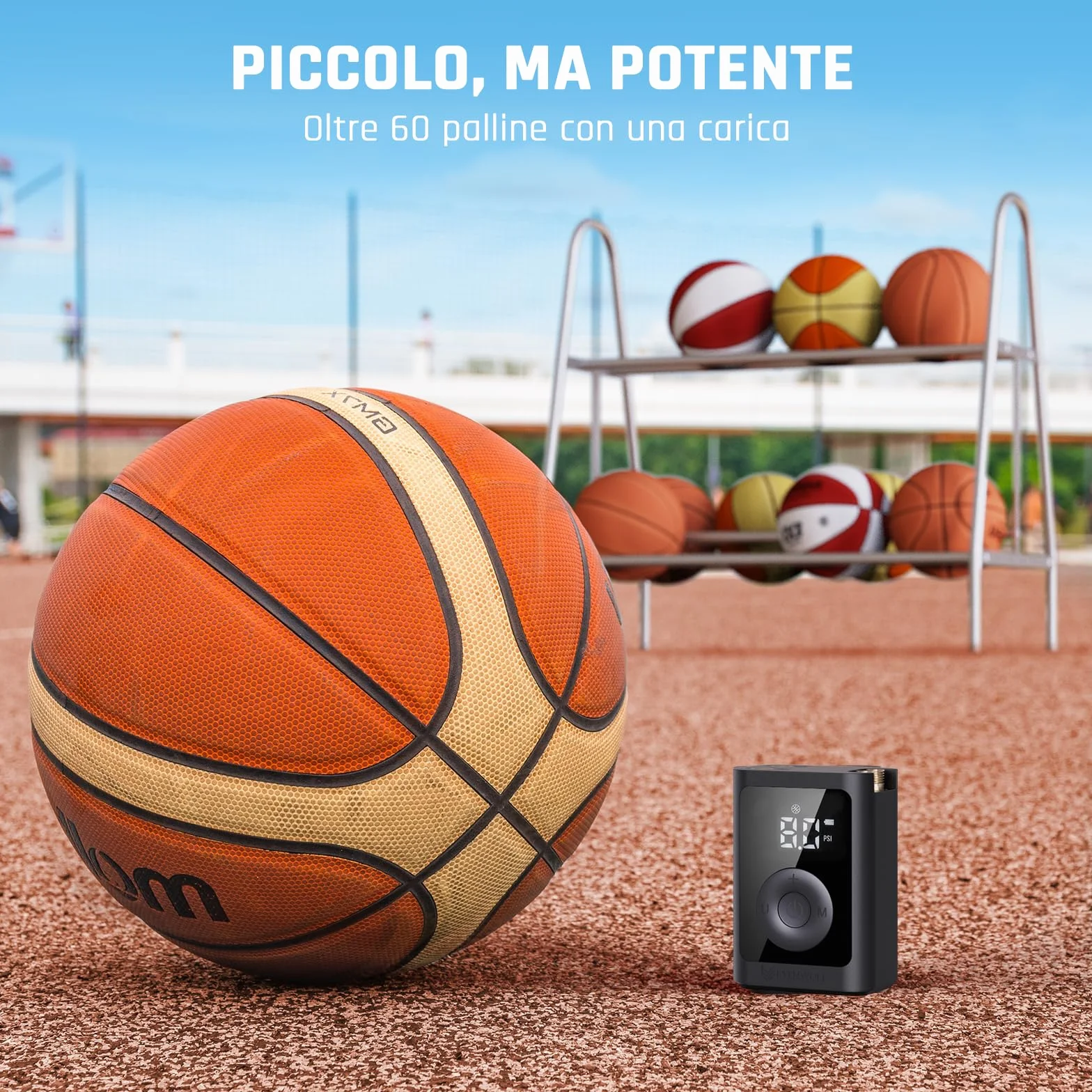 ETENWOLF Pompa per Palloni Elettrica 0,14-1,17 Bar con Manometro P300B