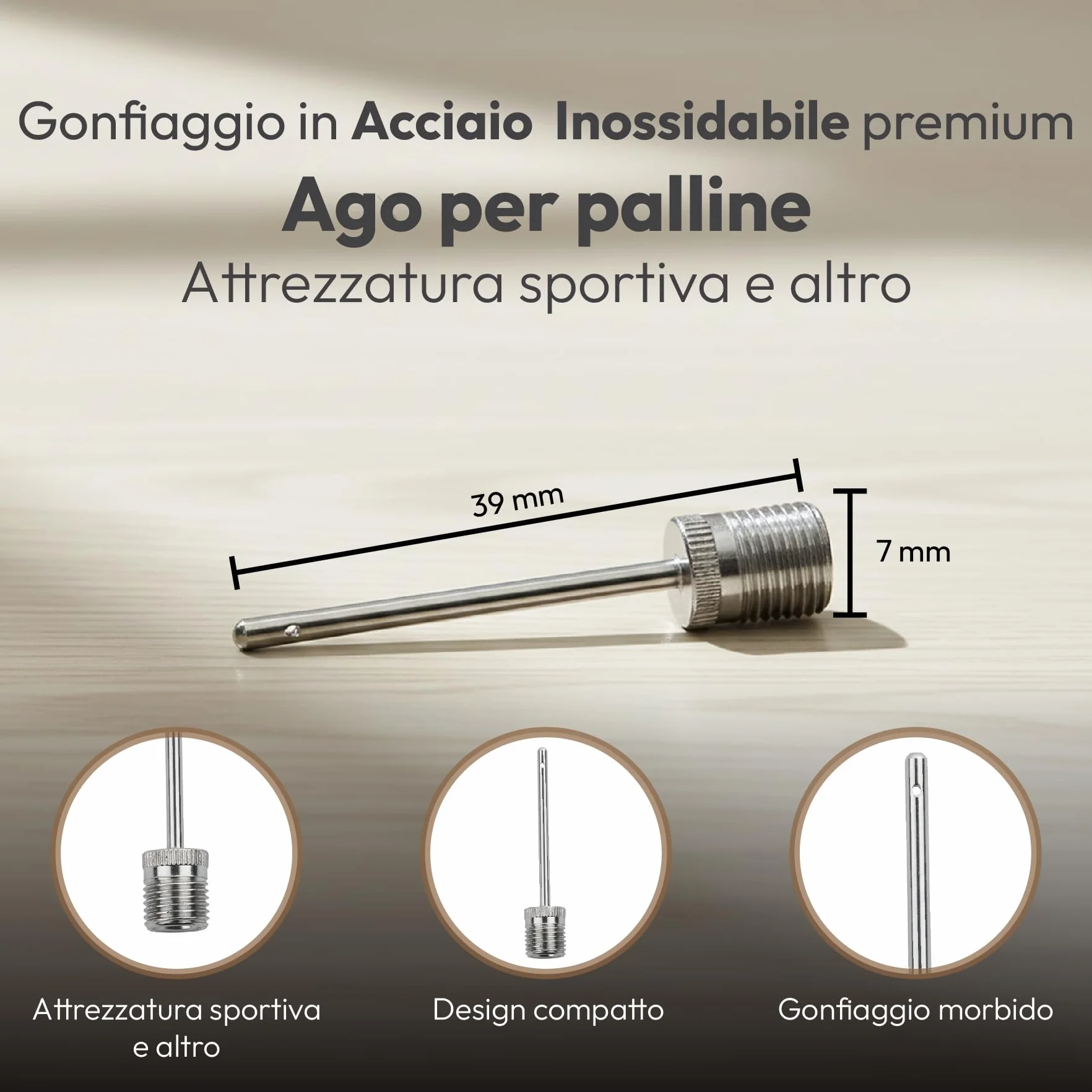 Adattatore in Acciaio Inox per Gonfiare Palloni - Ago per Pompa Calcio, Basket, Pallamano
