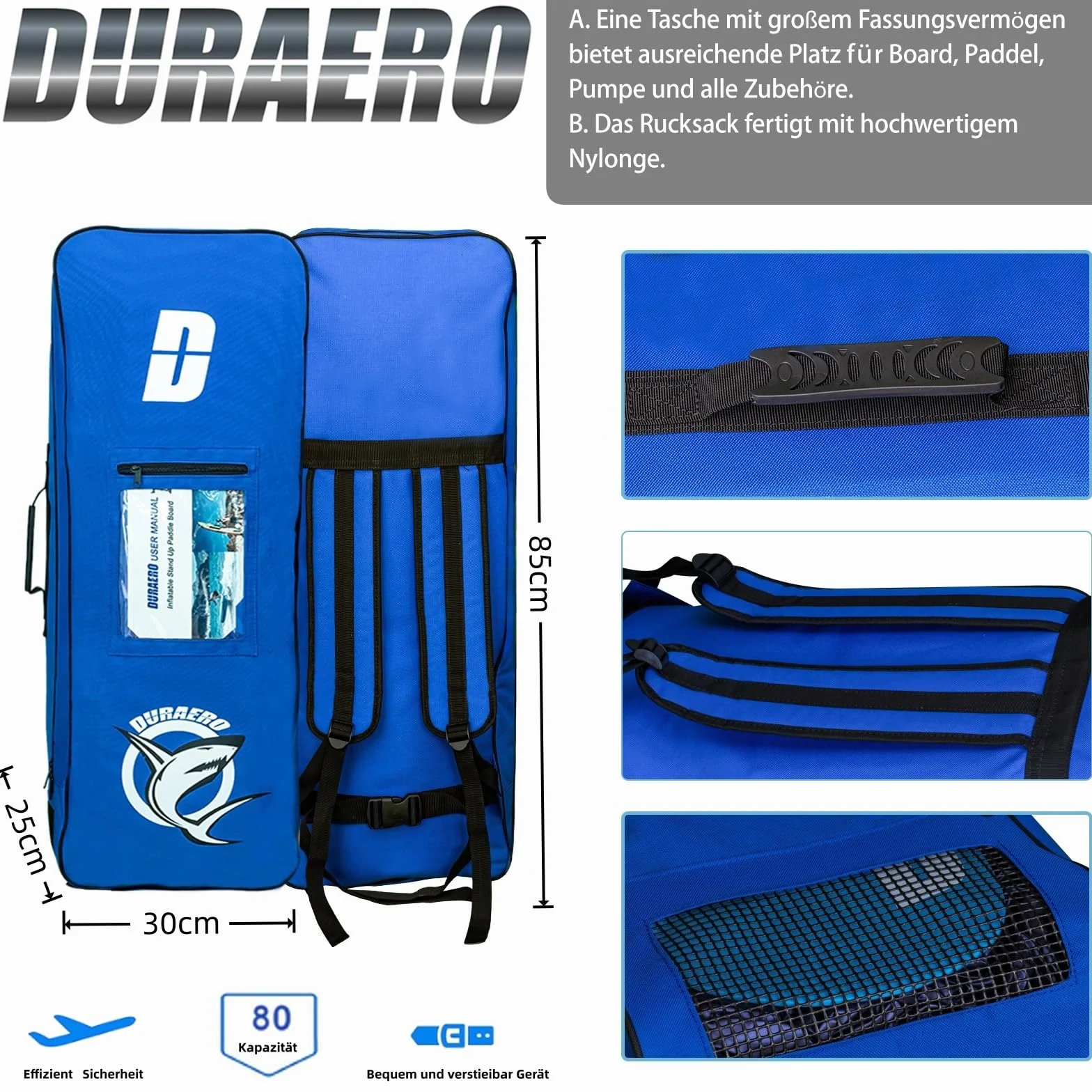Tavola gonfiabile Stand Up Paddle 330x76x15 cm portata 150 kg blu mimetico