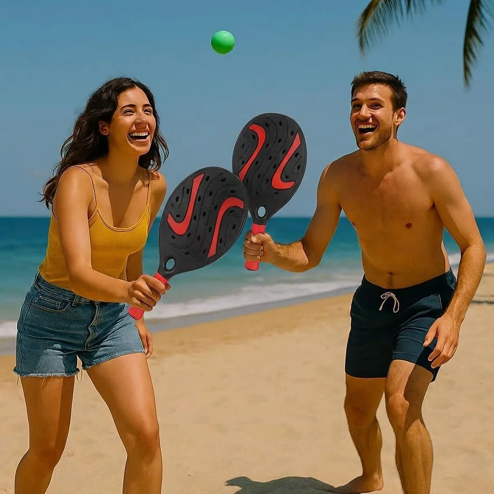 Coppia Racchette da Spiaggia Beach Tennis Padel Set Legno Impermeabile