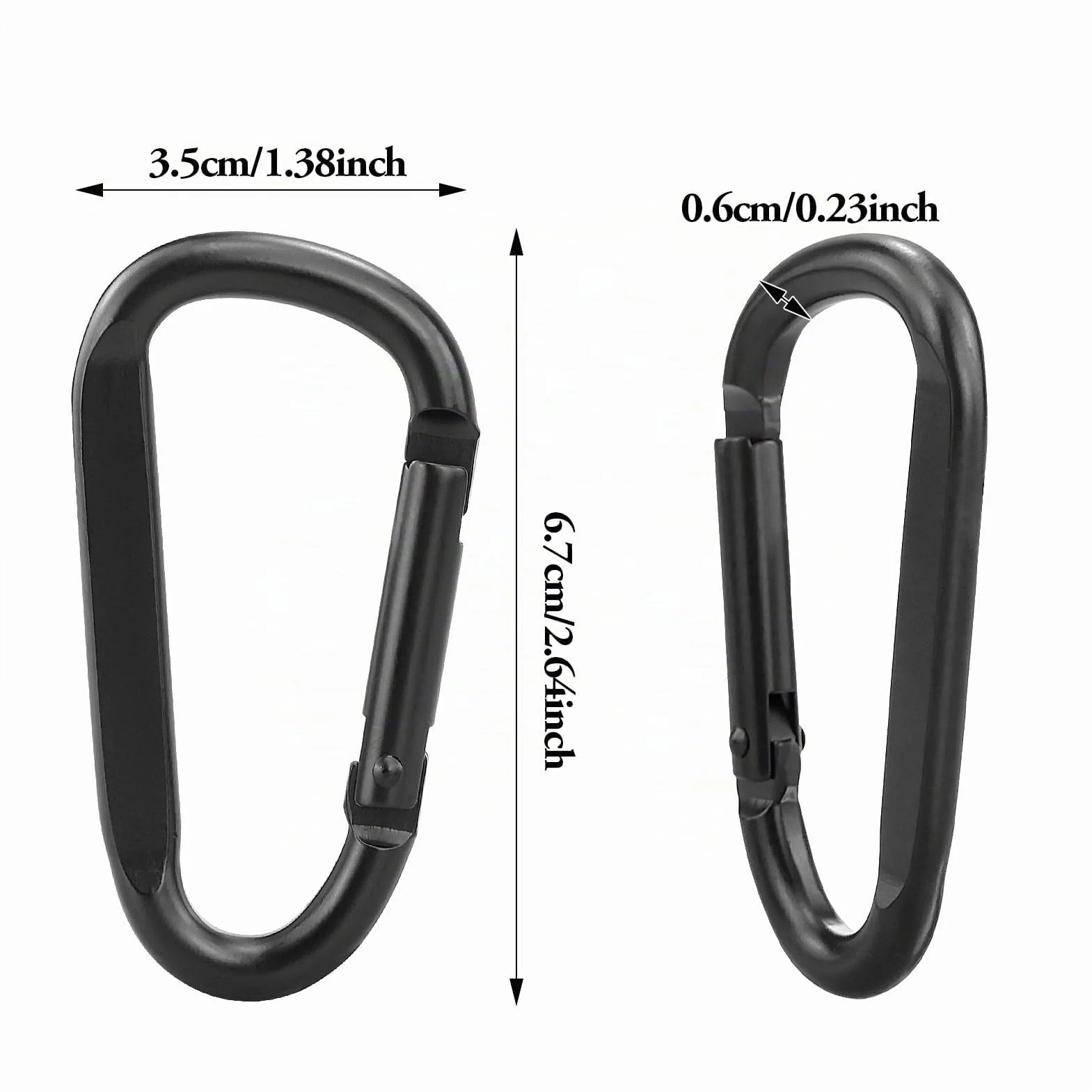 Moschettone in Alluminio a Vite da 6,7 cm - Set Gancio a D con Anello Portachiavi - Nero