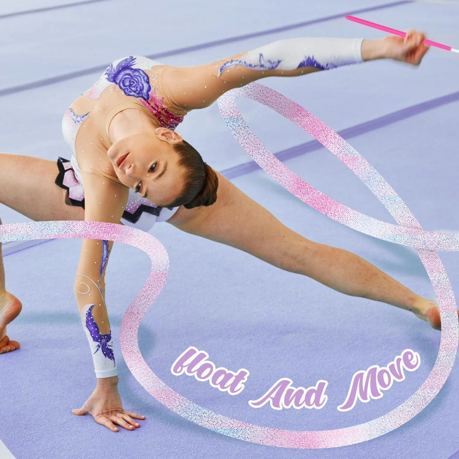 Nastri da Ballo 2 Pezzi 4 m Nastro da Ginnastica Ritmica Bacchetta per Talentshow Allenamento