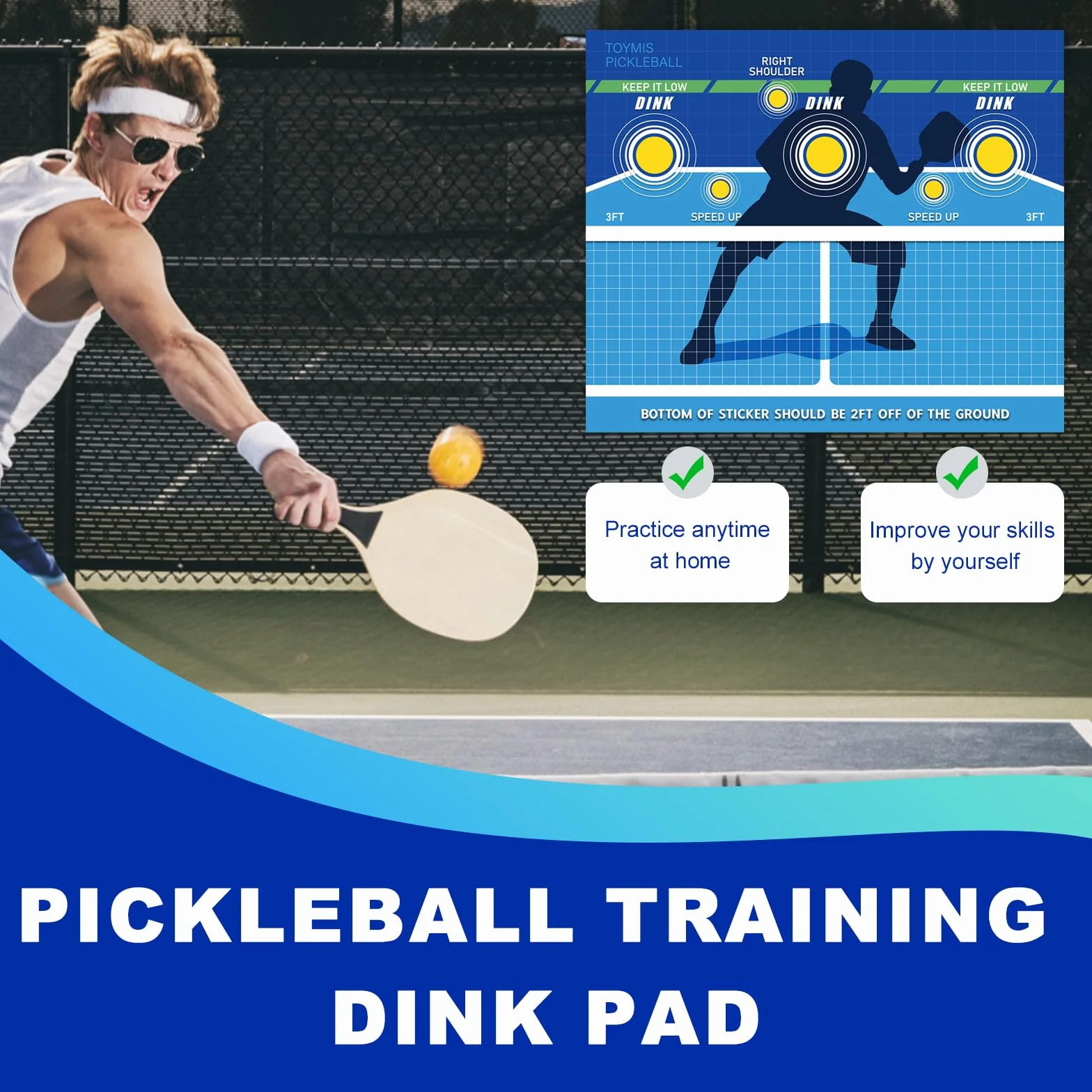 TOYMIS Pickleball Training Pad, Portable Pickleball Practice Poster, Wall Dink Pad for Any Wall