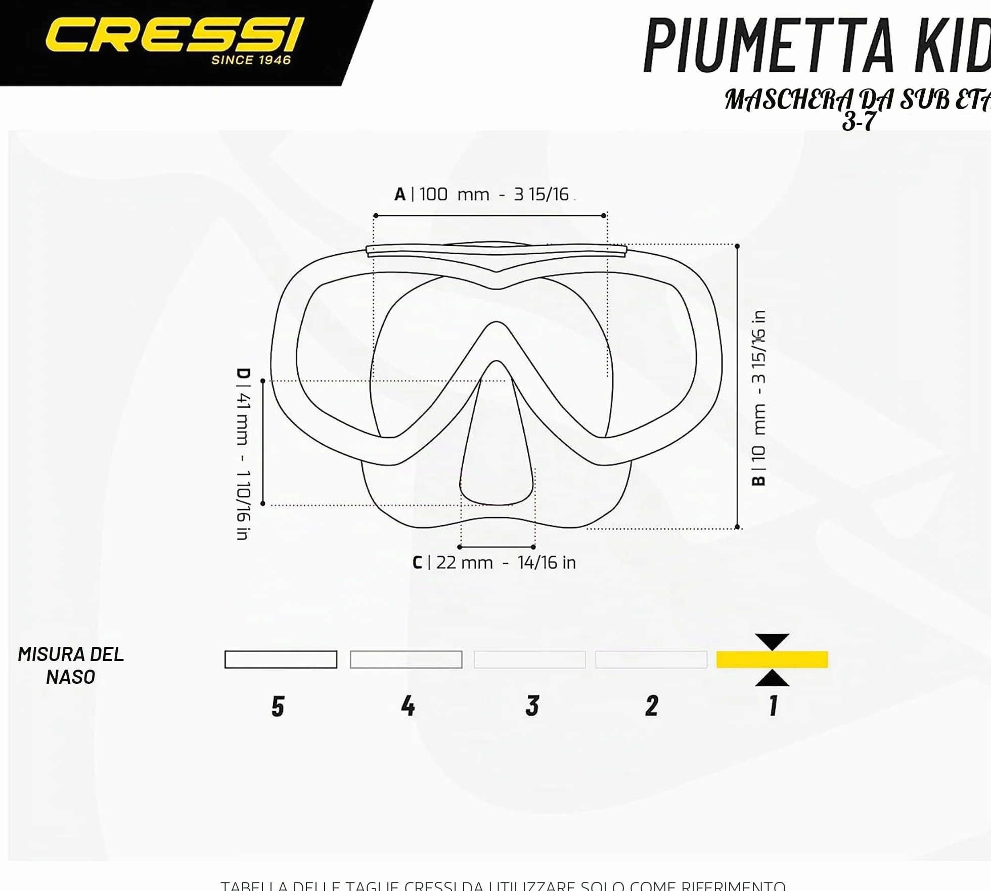 Cressi Piumetta Maschera Subacquea Bambini 3-6 Anni Silicone Morbido Snorkeling Junior Lente Ampia Visibilità Made in Italy