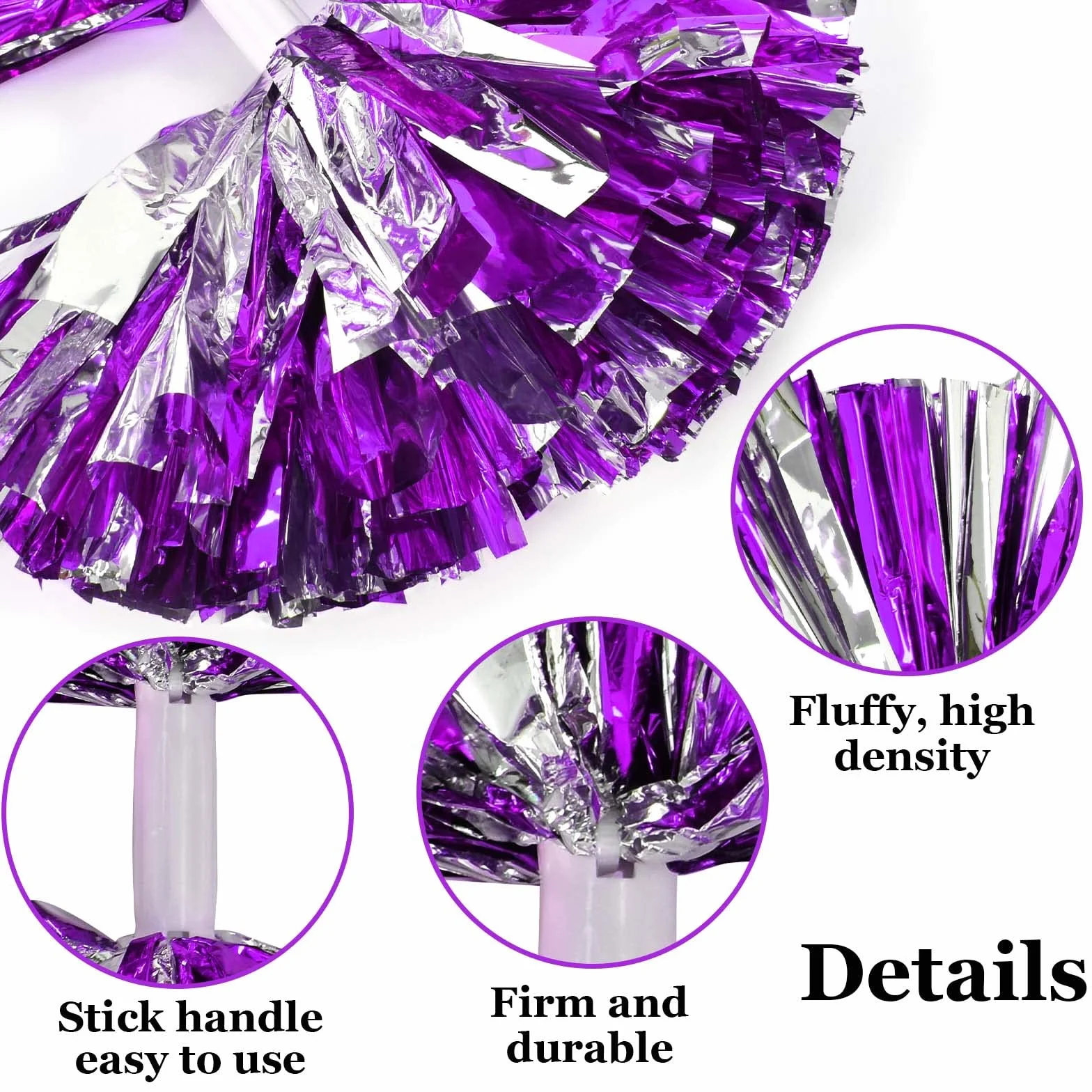 Colexy Cheerleading Pom Poms 2 Pezzi Metallico per Sport Danza