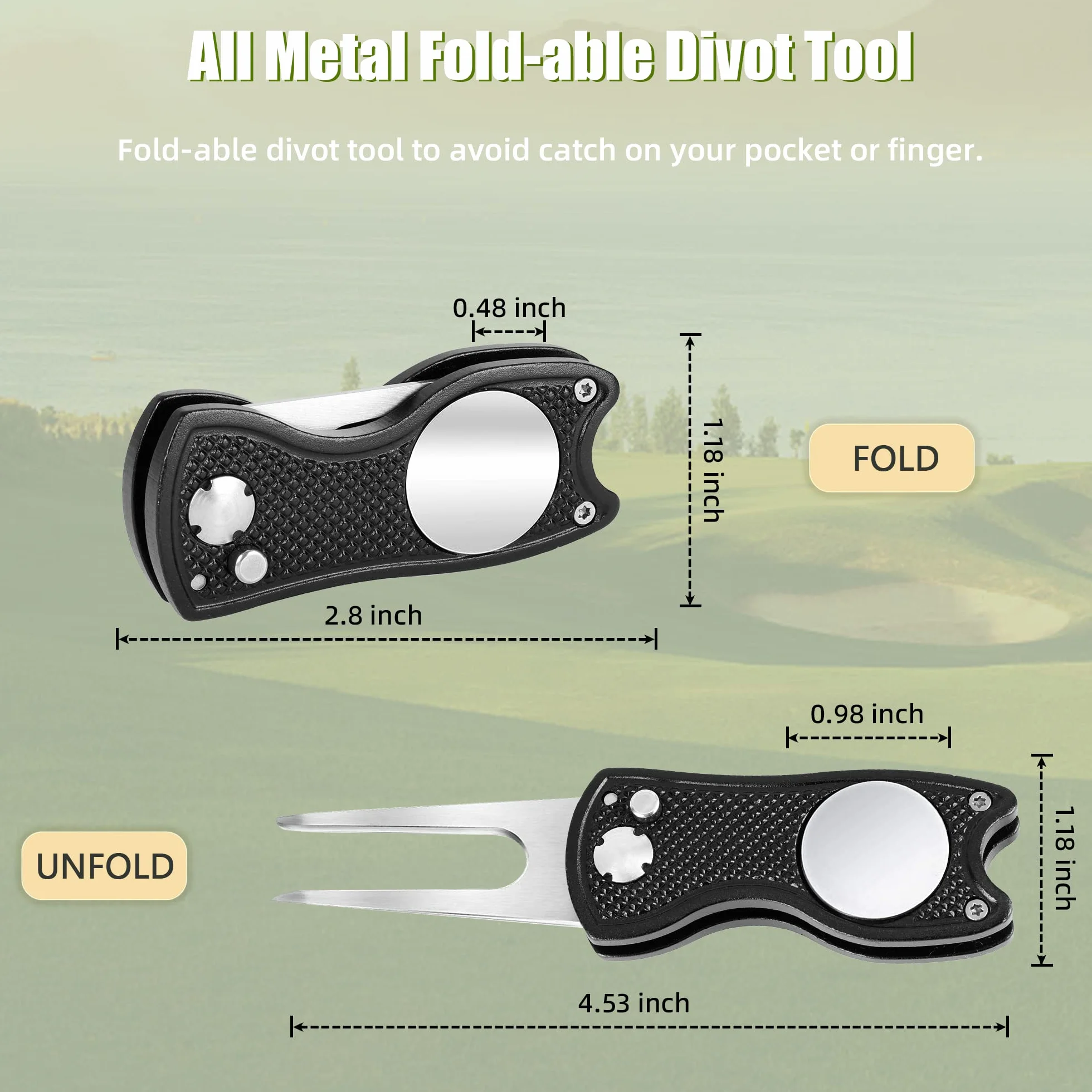 Mile High Life 4 pezzi Golf Divot Tool pieghevole metallo riparazione pop-up indicatore magnetico