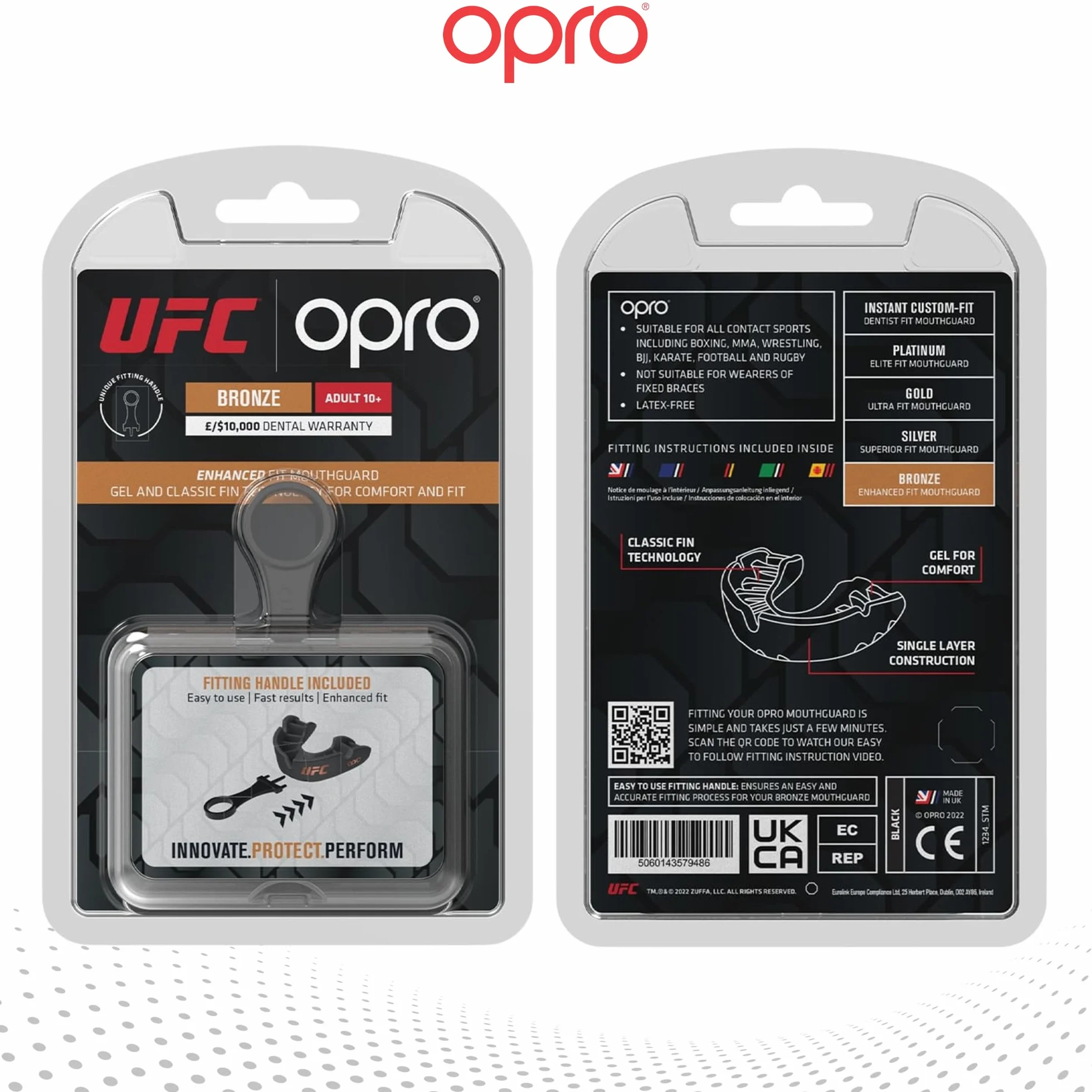 OPRO Paradenti Livello Bronzo - Aderenza Essenziale - Protezione Dentale per Boxe, MMA, Rugby, Hockey