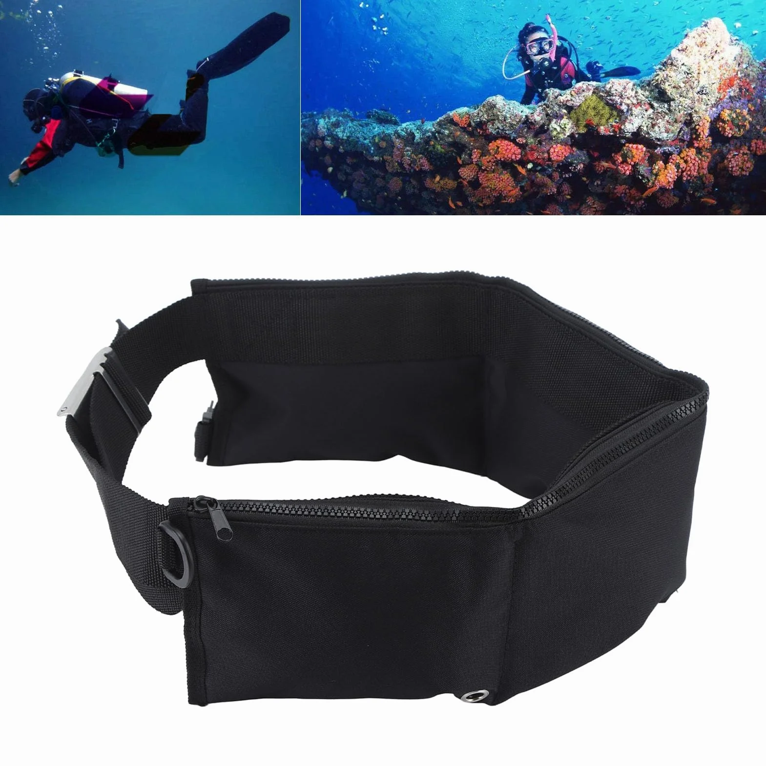 Cintura per Pesi in Vita Regolabile con 4 Tasche in Neoprene e Tessuto Oxford Nylon 600D per Apnea