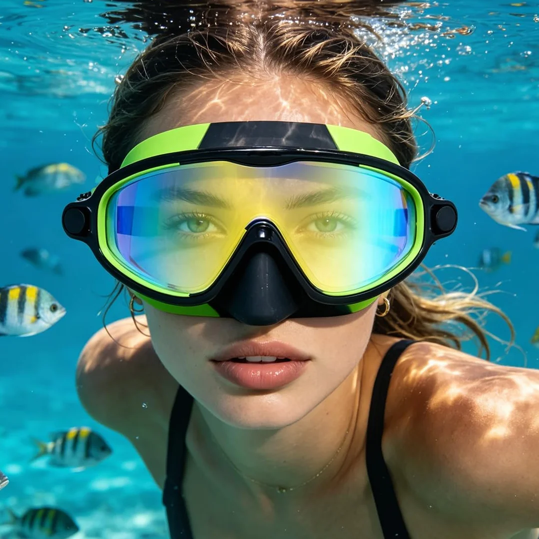 Maschera Immersione Bambini Cinturino Regolabile Silicone Anti-Nebbia Anti-Perdite Panoramica 180° Occhialini Nuoto