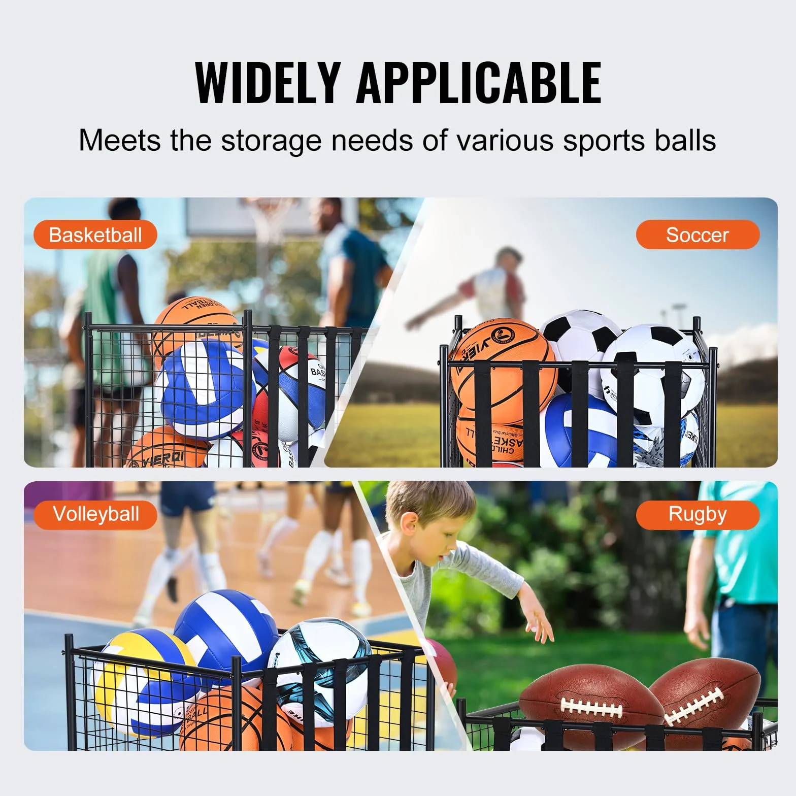 VEVOR Carrello Portaoggetti Palline Sportive con Ruote, Gabbia da Basket con Chiusura a Chiave
