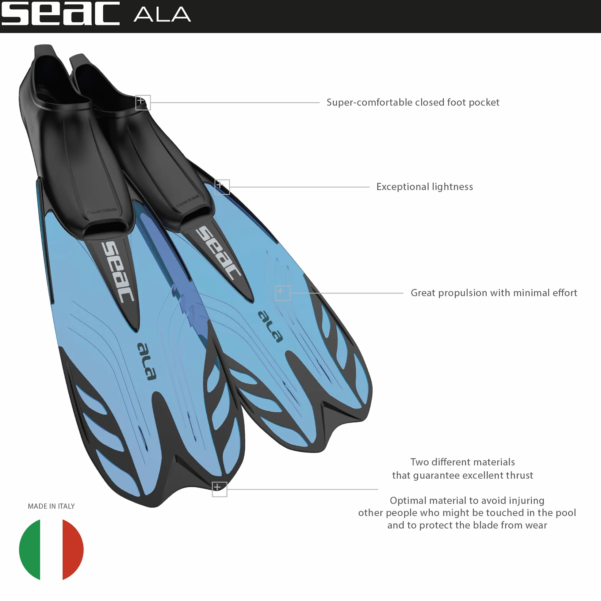 Seac Pinne da Snorkeling a Scarpetta Chiusa 28-47 Adulti Bambini