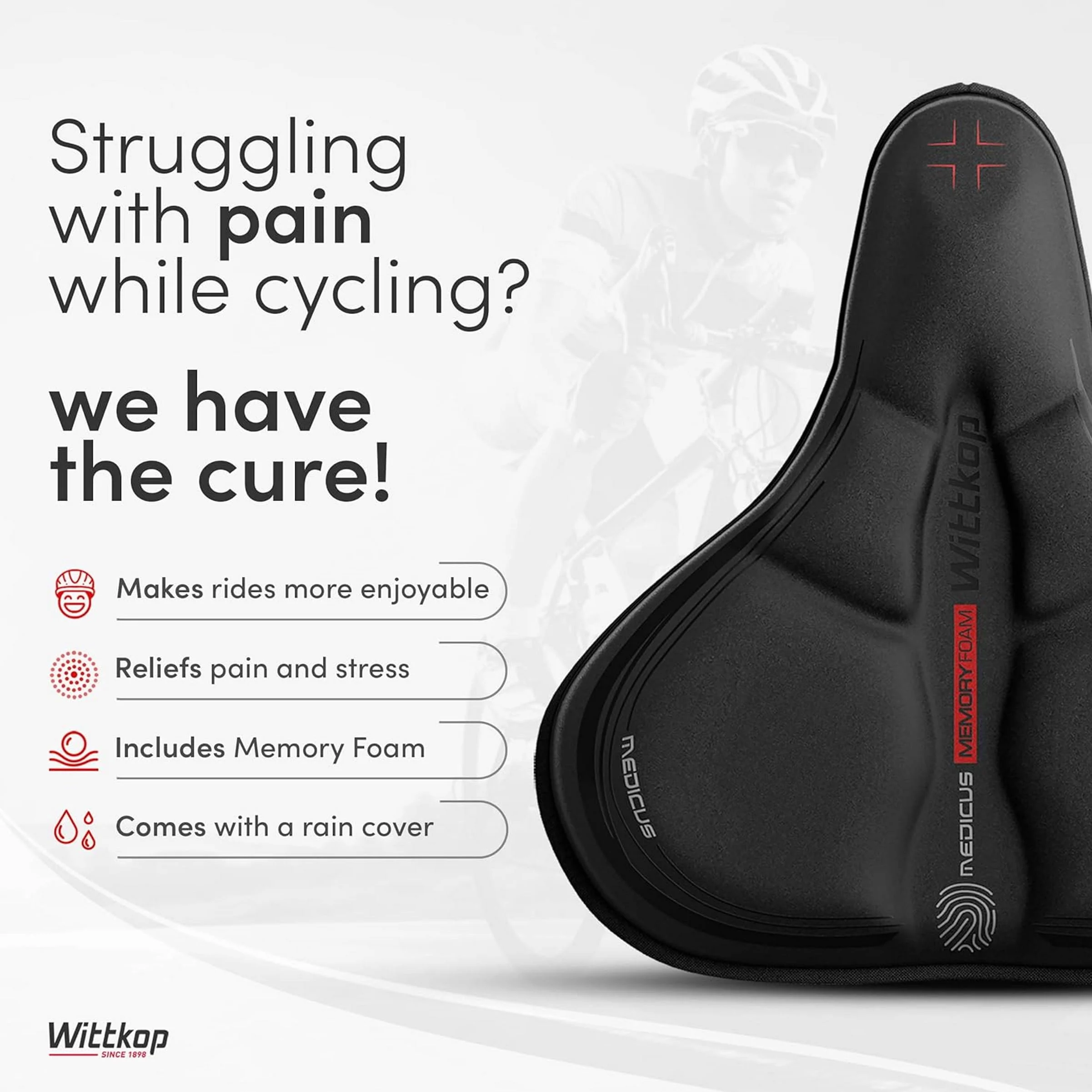 WITTKOP Memory Foam Coprisella da Bici Ergonomico 3 Zone
