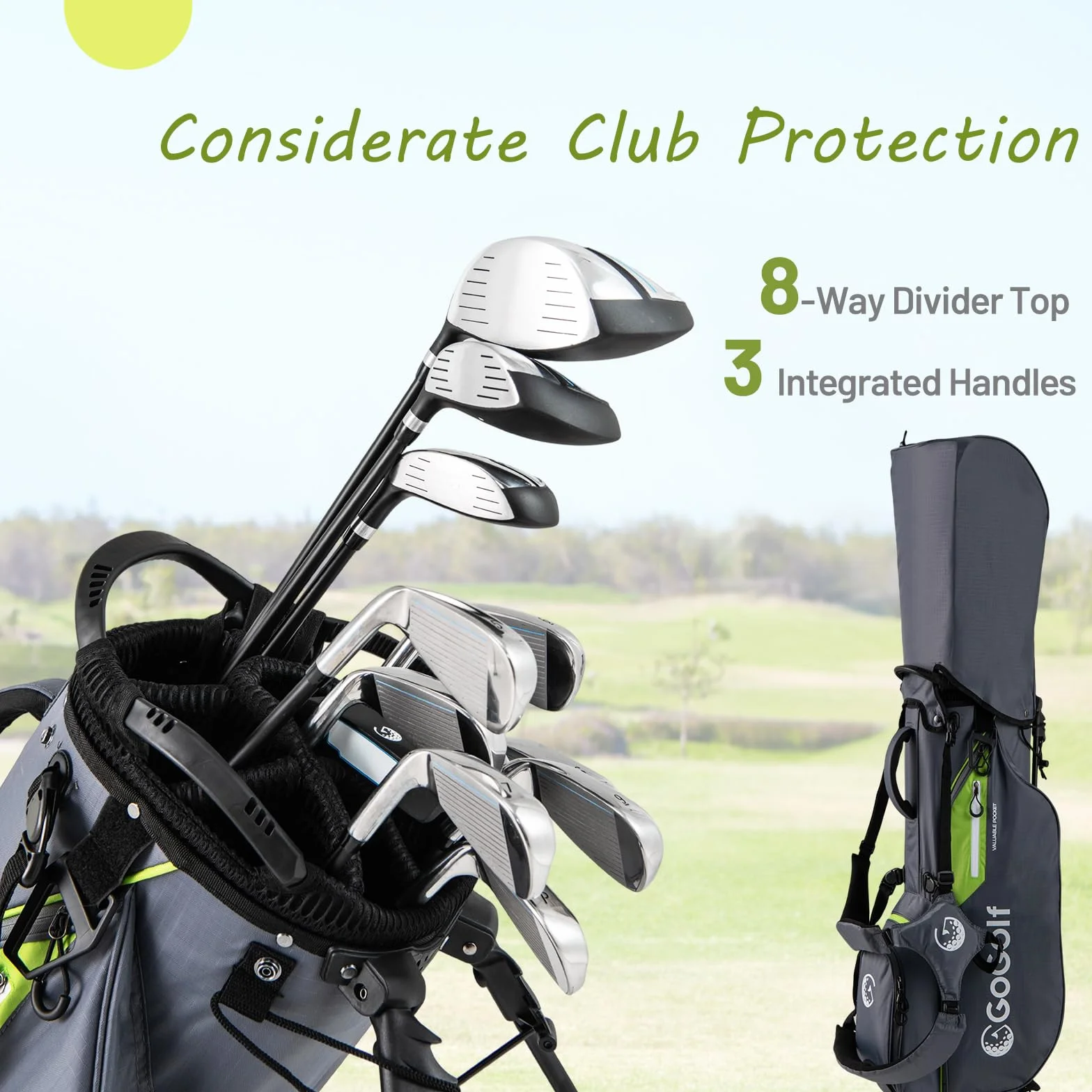 LIFEZEAL Borsa da golf, borse da treppiedi leggere con 8 scomparti superiori e 5 tasche con cerniera, portaombrello, custodia antipioggia e tracolla regolabile per donne e uomini