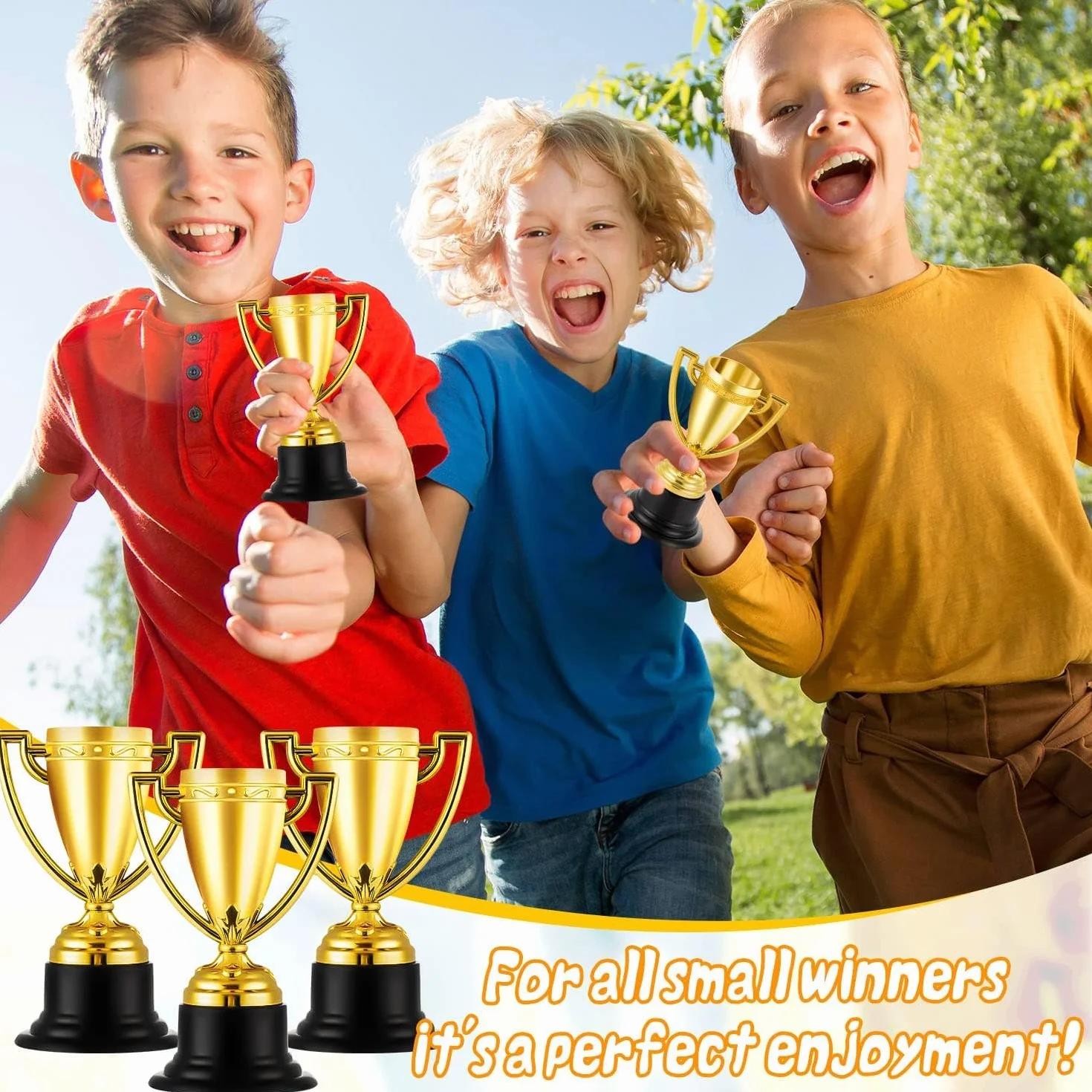 Set mini trofei medaglie bambini coppe premio oro plastica leggera tornei sportivi