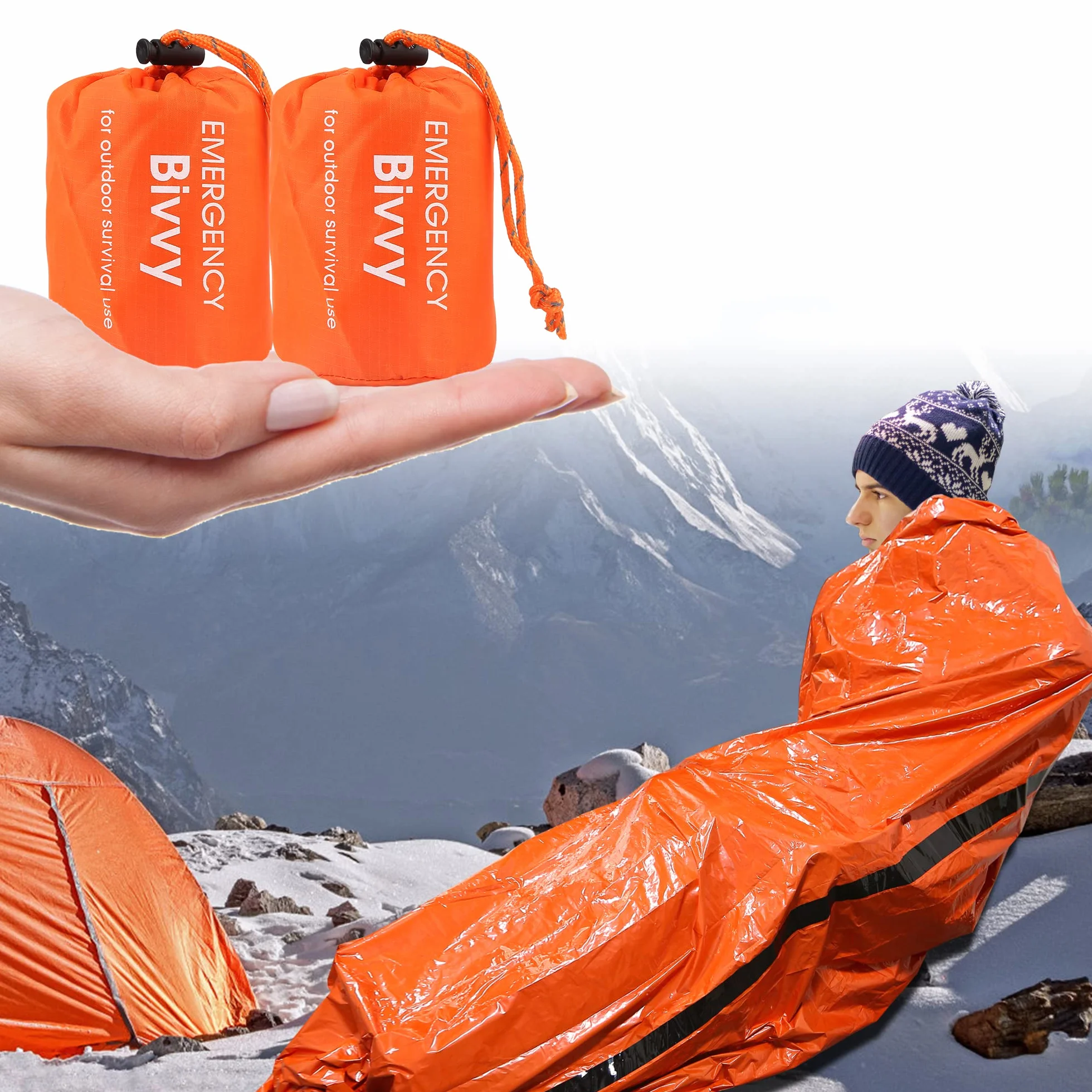 Sacco a Pelo d'Emergenza Riutilizzabile, Coperta di Sopravvivenza Termica 2 Pezzi per Campeggio Trekking