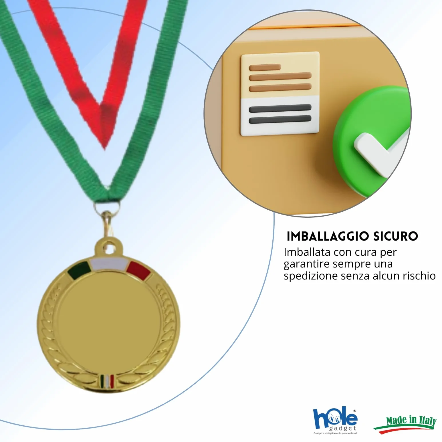 Medaglia Personalizzata con Tricolore Italiano 50mm Metallo Laccetto Tricolore