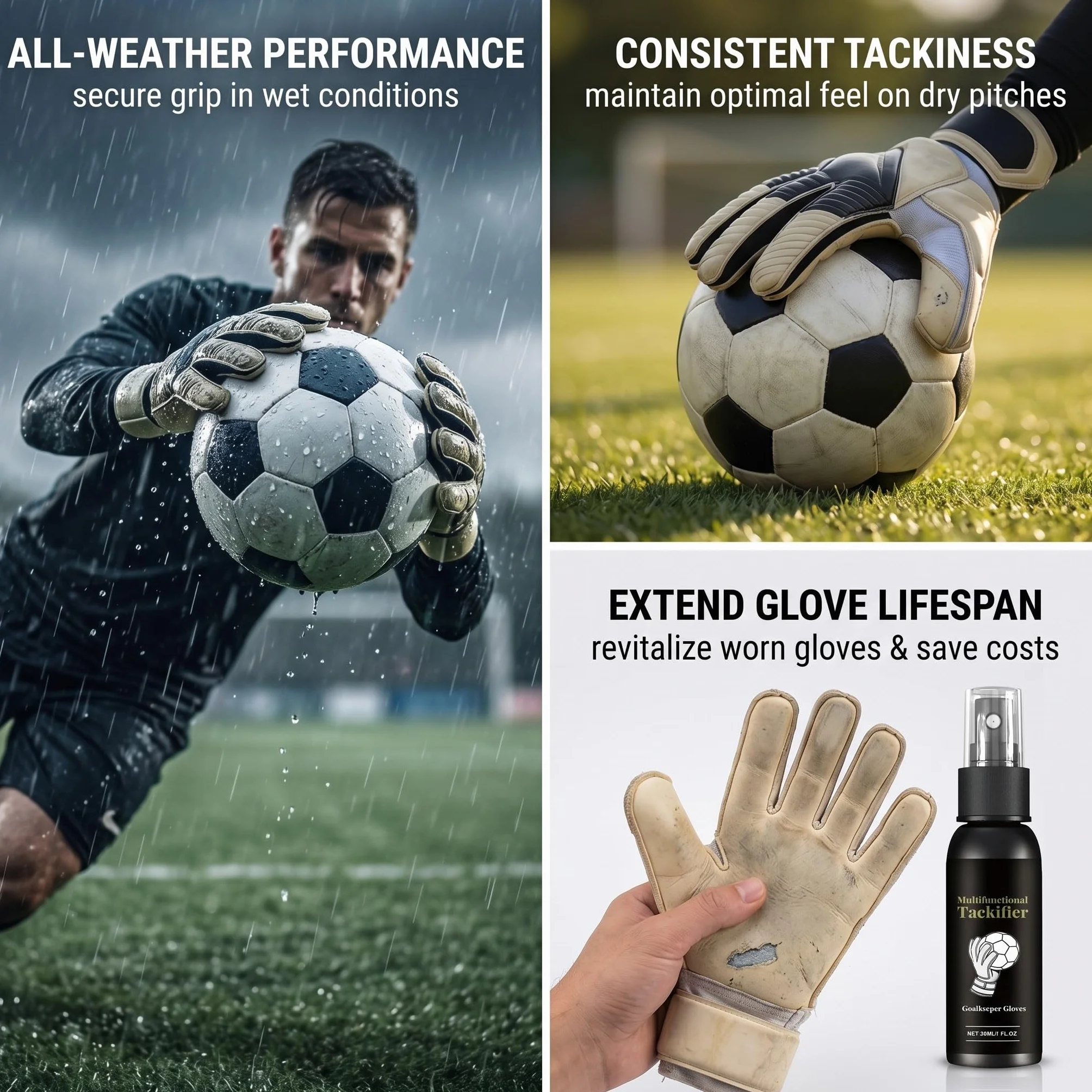 Spray Guanti Portiere Calcio, Grip Spray Antiscivolo per Portieri, Migliora Presa, 30Ml, 1 Pezzo