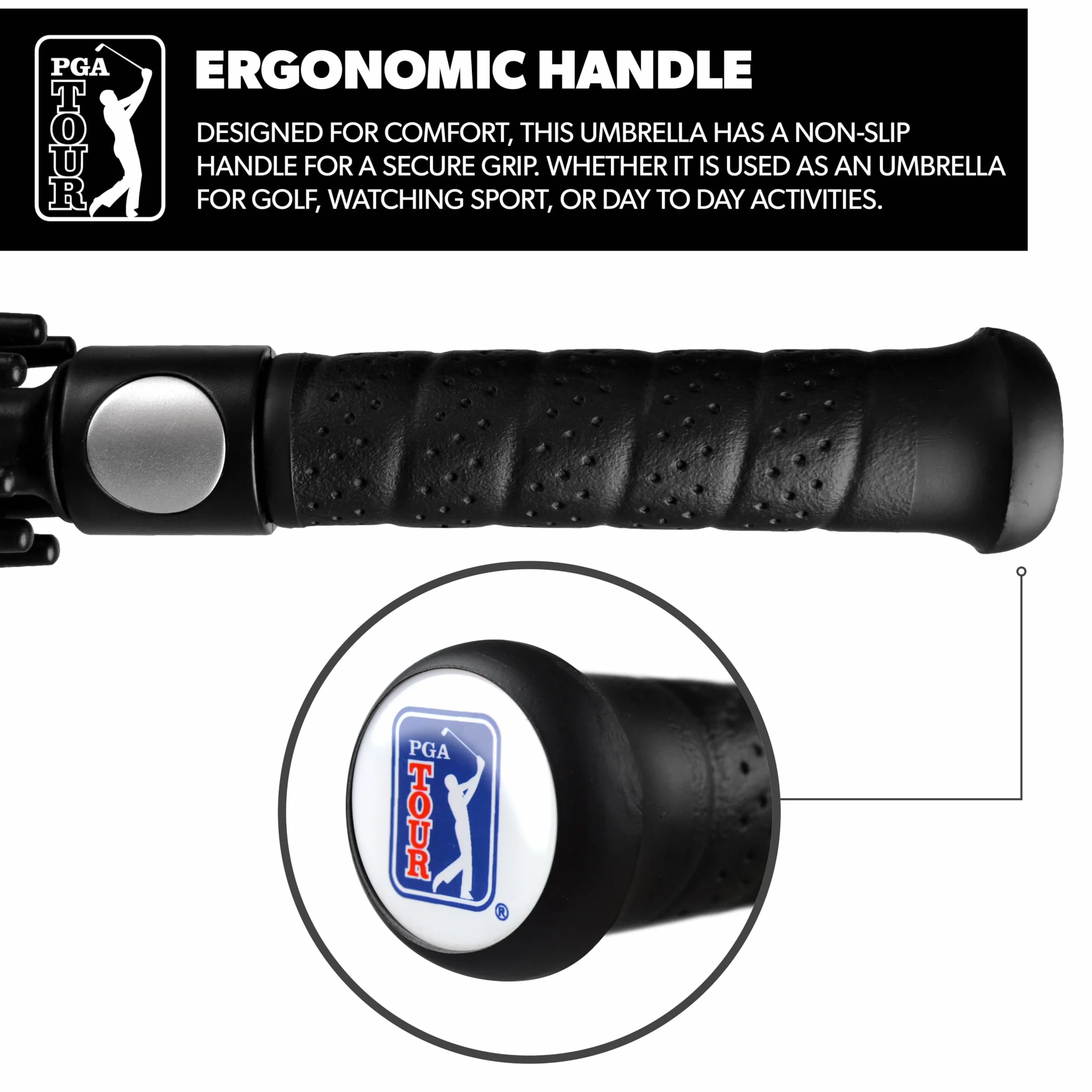 PGA TOUR 62-Inch Golf Umbrella - Windproof Double Canopy, Mens Umbrellas with Auto Open, Fibreglass Shaft, Non-Slip Handle, Velcro Straps, Rainproof Cover - Golf Umbrella Windproof