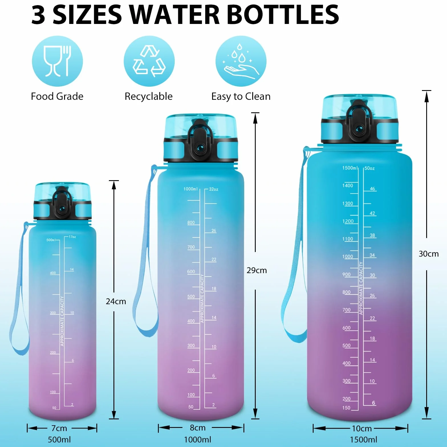 Borraccia 1,5 Litri Prova di Perdite Sportiva con Filtro Bottiglia Acqua Palestra