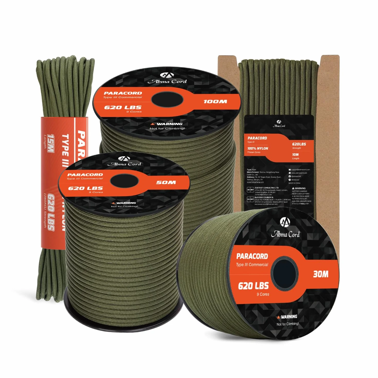 Abma Cord Paracord 550 4 mm Nylon Tipo III 9 Fili Corda di Sopravvivenza 280 kg 30 m