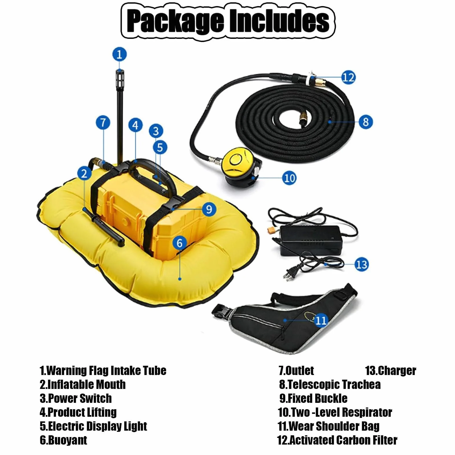 RayGenius Respiratore Elettrico per Immersione D4000-Yellow, Kit Subacqueo Raffreddamento ad Acqua