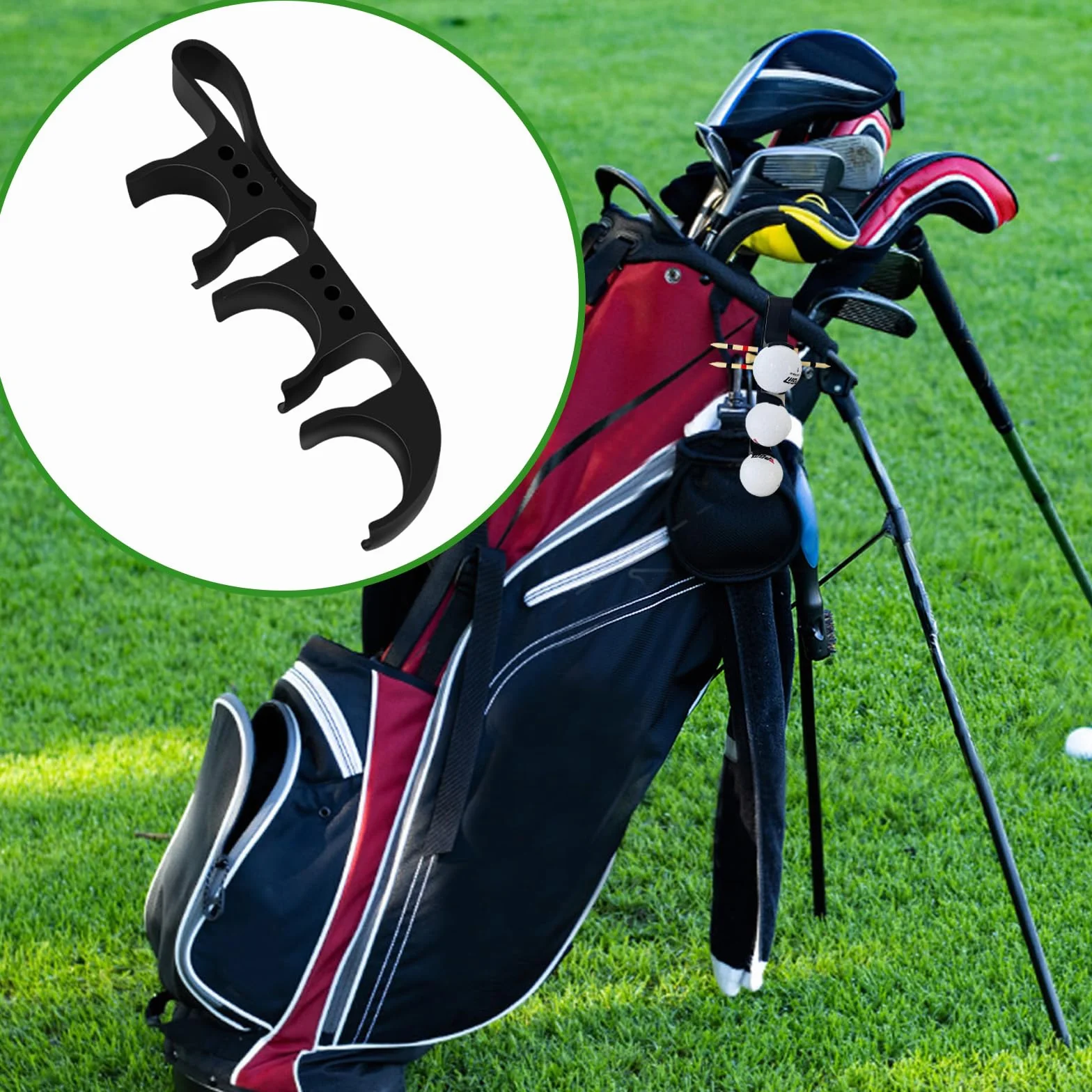 Porta Palline da Golf 2 in 1 a Sgancio Rapido, Nero, 3 Palline e 6 Tee