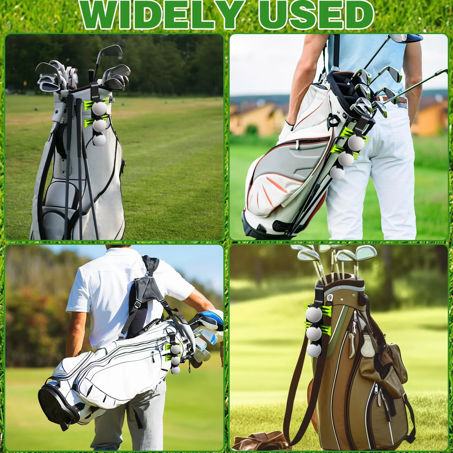 Porta Palline da Golf 2 in 1 a Sgancio Rapido, Nero, 3 Palline e 6 Tee