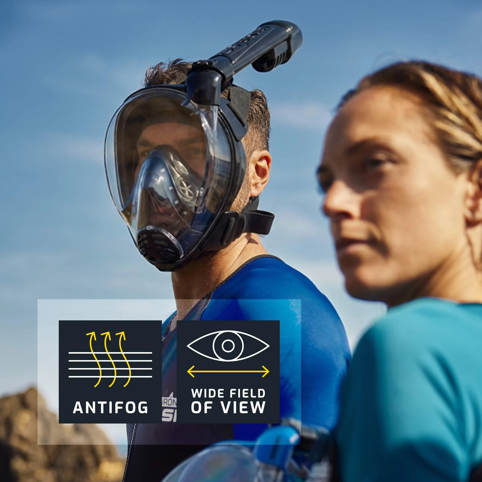 CRESSI dal 1946-Komodo Full Face Maschera Integrale Dry da Snorkeling Visione a 180°-CO2 Sicuro-Silicone 100% Anti Appannamento-Snorkel Laterale-Cinghie Elastiche Regolabili