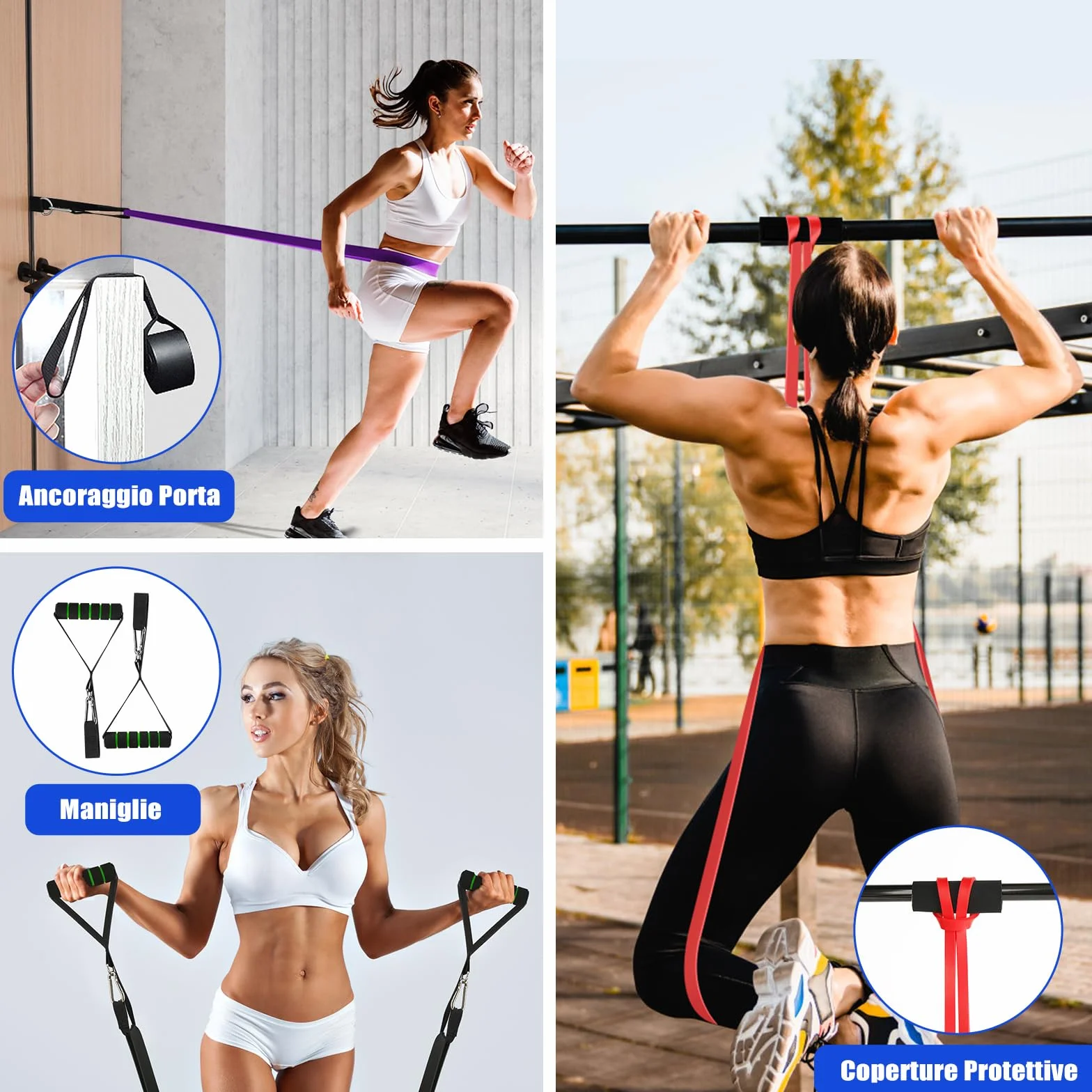 Fokky Elastici Fitness 4 Livelli Resistenza con Ancoraggio Porta, Maniglie e Cover Protettiva