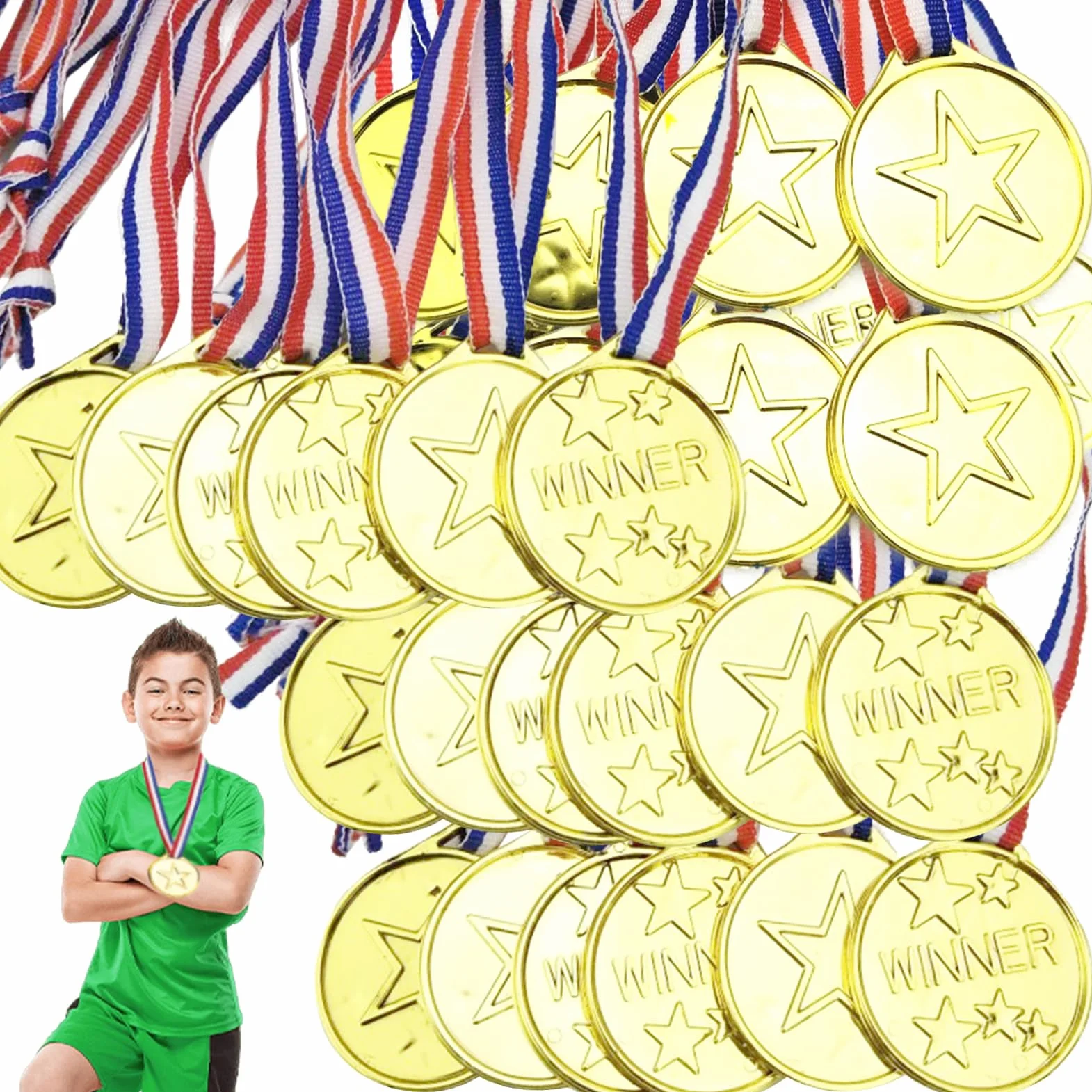 50 Medaglie Vincitori Oro per Bambini in Plastica per Feste di Compleanno