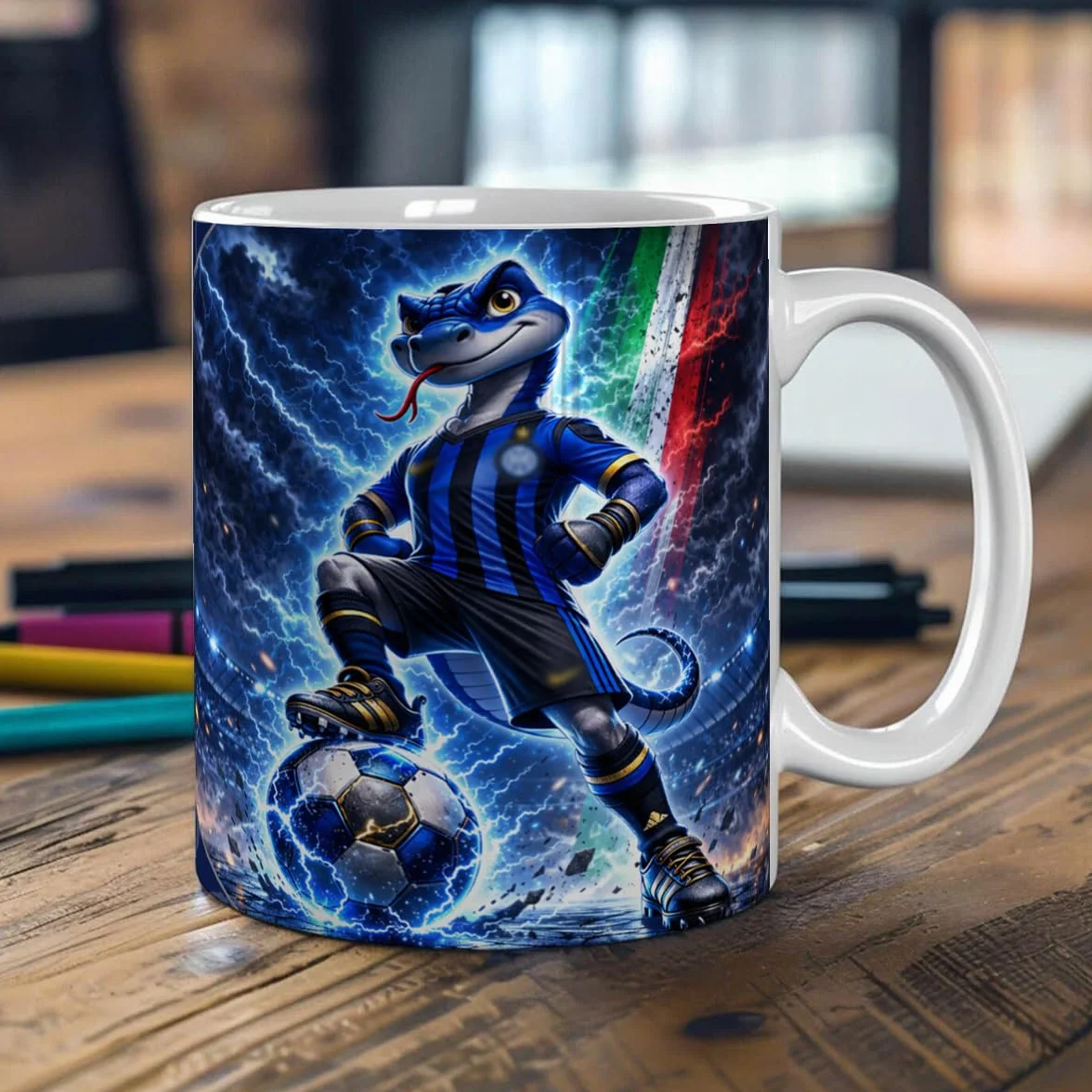 Tazza in Ceramica Tifoso Inter Nerazzurro Mascot Serpente Calcio Personalizzabile Nome Idea Regalo