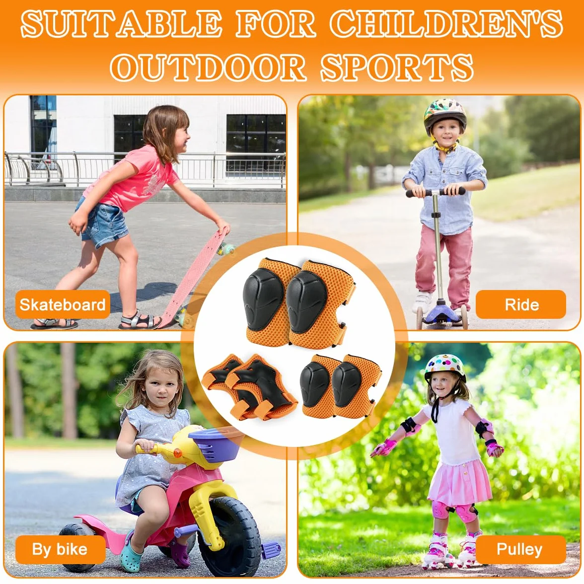 Protezione Kit per Bambini 6 in 1 Ginocchiere Gomitiere Tutore Polso Skateboard Bicicletta Pattinaggio