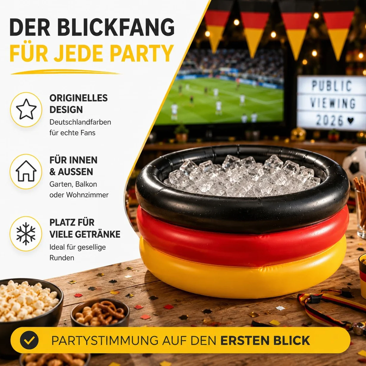 Dekotalent® - Raffreddatore per bevande, gonfiabile, XXL, 60 cm, per bevande, articolo per tifosi, decorazione da tavolo per i mondiali di calcio, EM 2024 (refrigeratore per bevande in Germania)