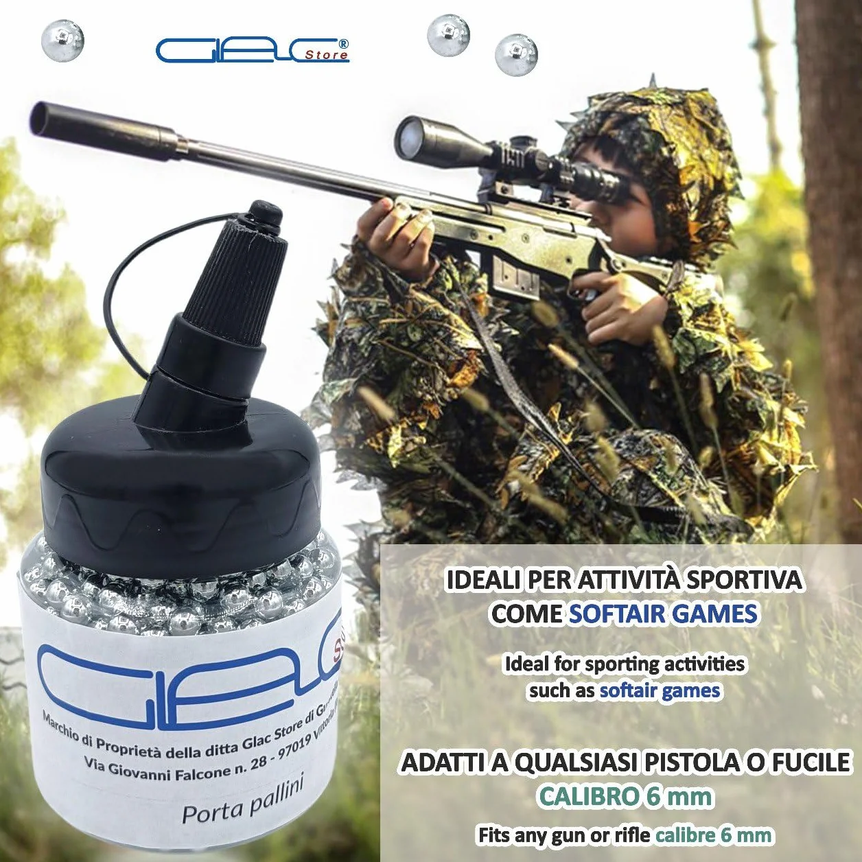 Pallini Softair Acciaio 6 mm 0,80 Grammi Calibrati Lucidati 1000 Pz con Porta Pallini