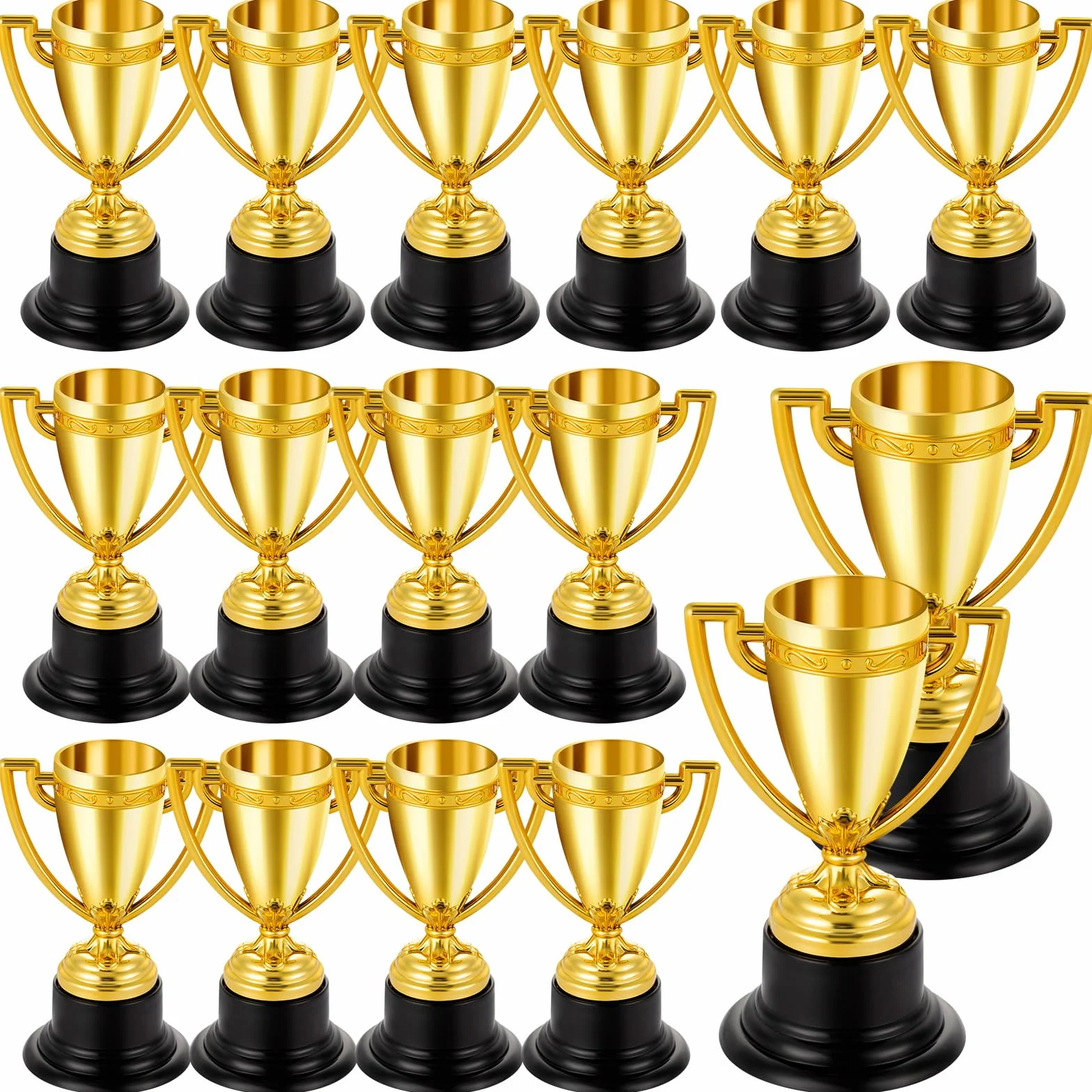 Set mini trofei medaglie bambini coppe premio oro plastica leggera tornei sportivi